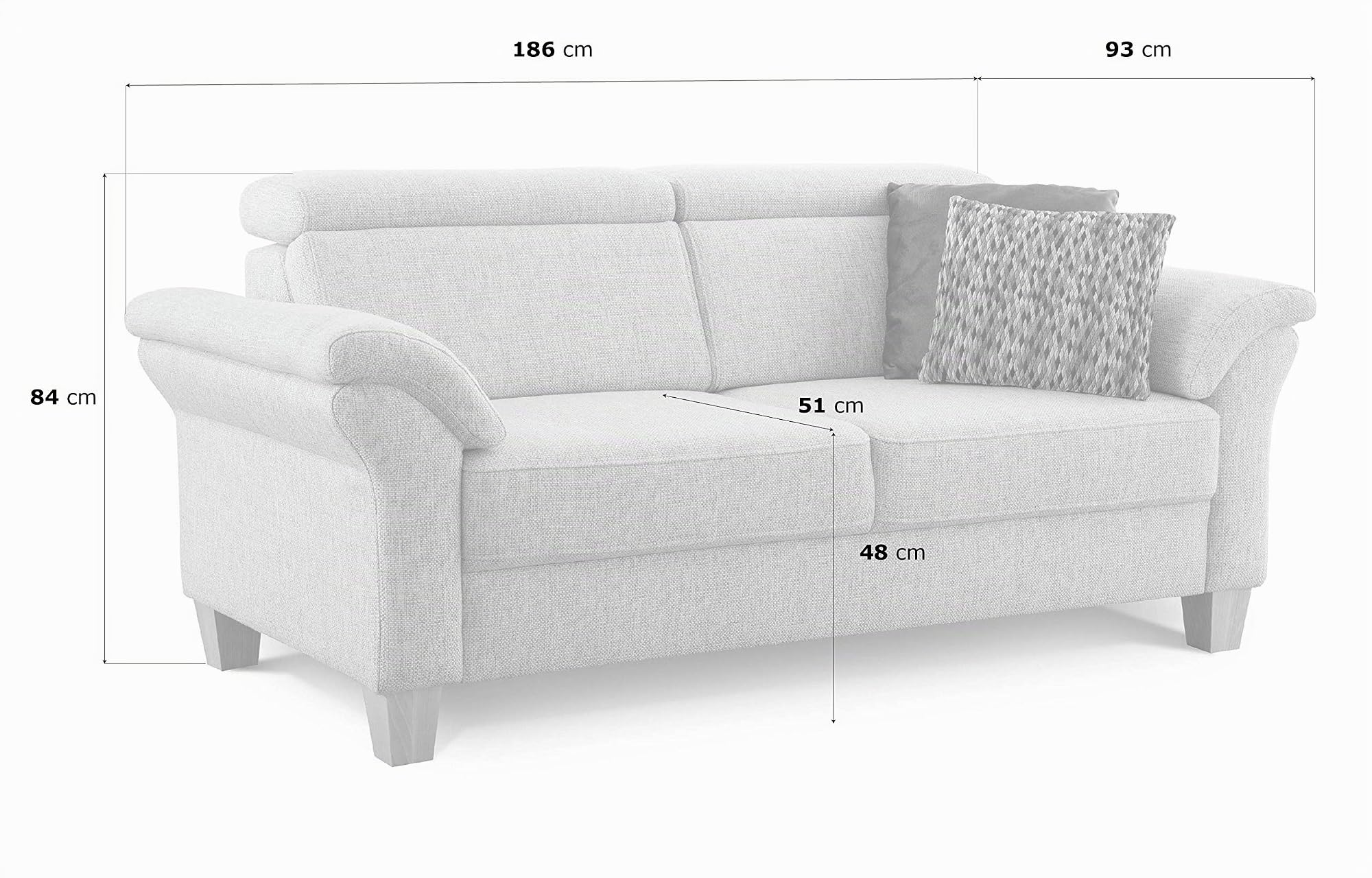 Cavadore 3-Sitzer Sofa Ammerland / Couch mit Federkern im Landhausstil / Inkl. verstellbaren Kopfstützen / 186 x 84 x 93 / Strukturstoff natur