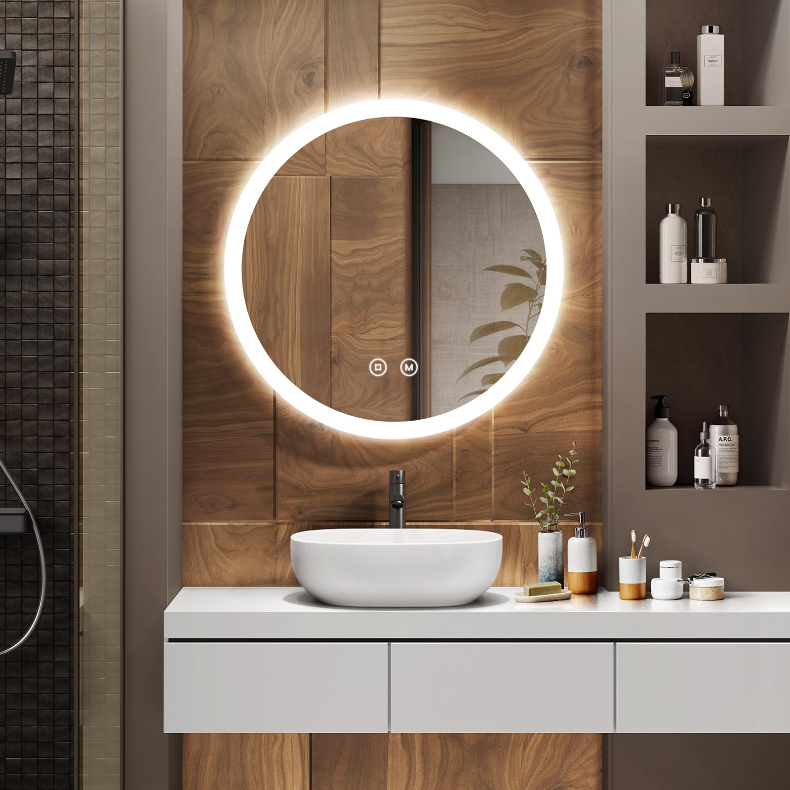 Miroir de salle de bain antibrouillard EMKE rétroéclairé trois couleurs de lumière
