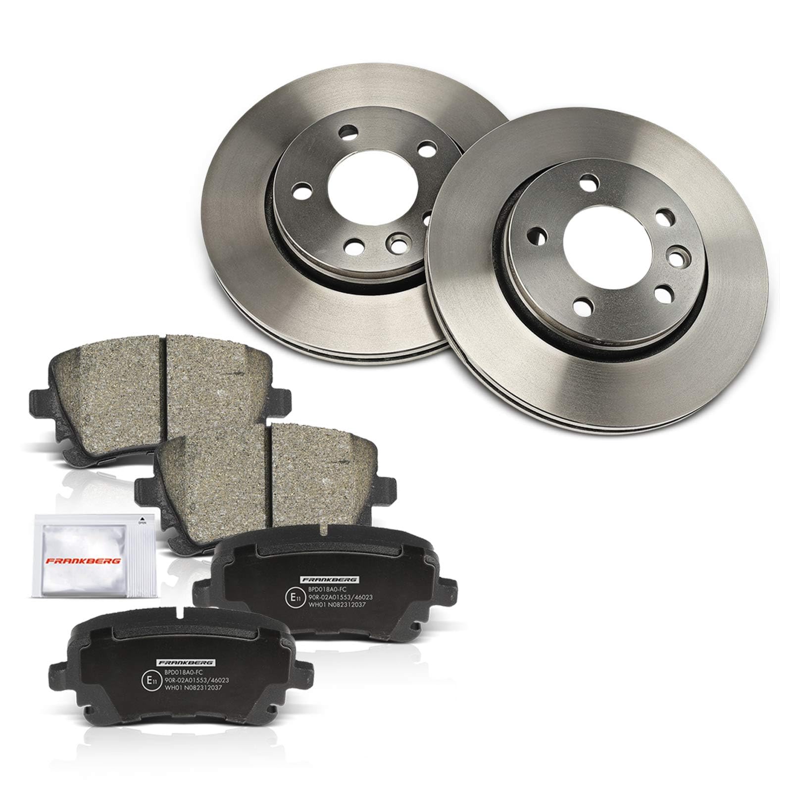 Frankberg 2x Bremsscheiben + 4x Bremsbeläge Hinten 7H0698451C | Kompatibel mit Transporter V Kasten 7EA 7EH 7HA 7HH,Transporter V Bus 7EB 7EJ 7HB 7HJ,Transporter VI Kasten SGA SGH SHA SHH