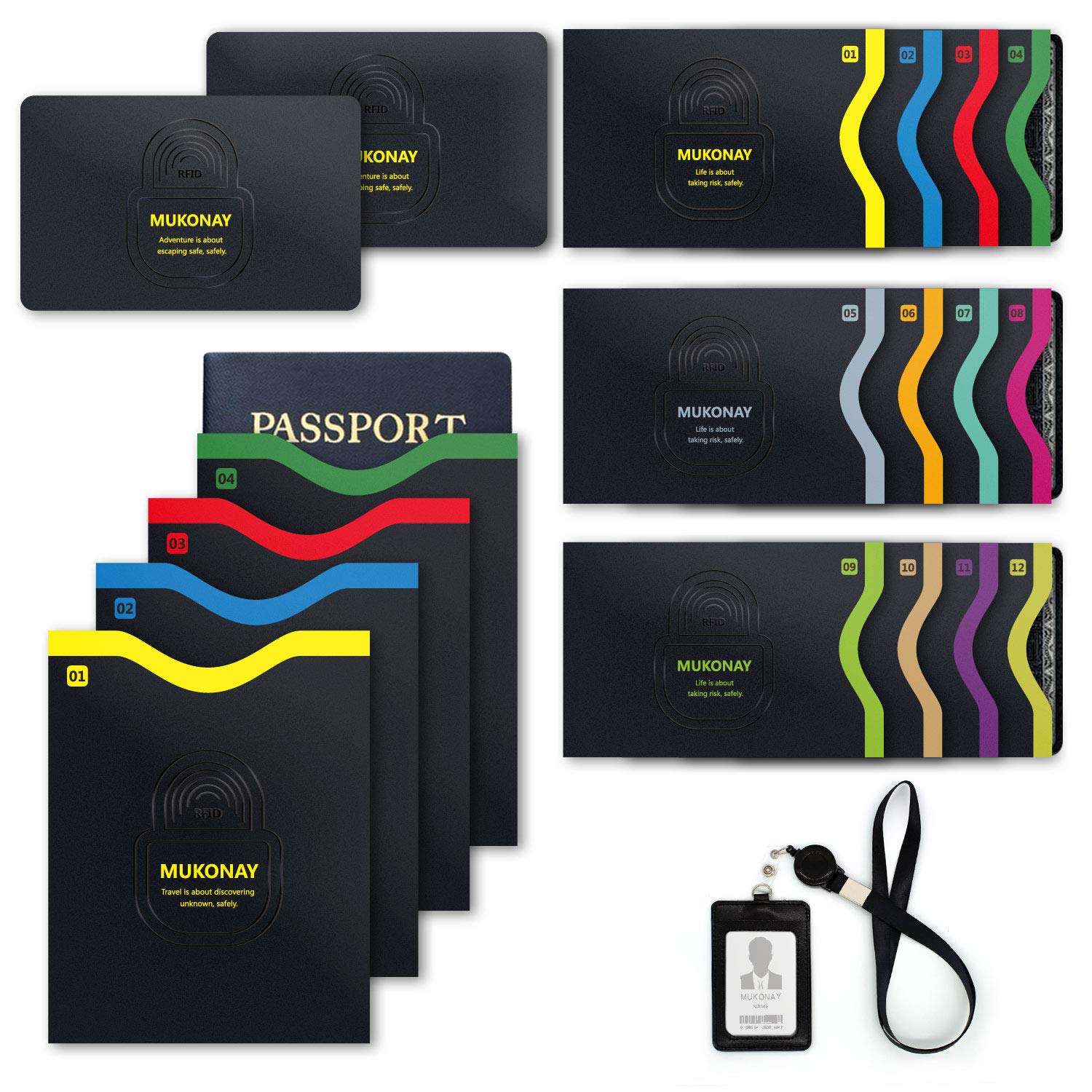 RFID Credit Card Holder, Upgraded Ultra Slim 12 Blocking Sleeves 2 Protector Cards 4 Passport Protective Shield Smart Fit Men Women Wallets Long Range Theft Protection