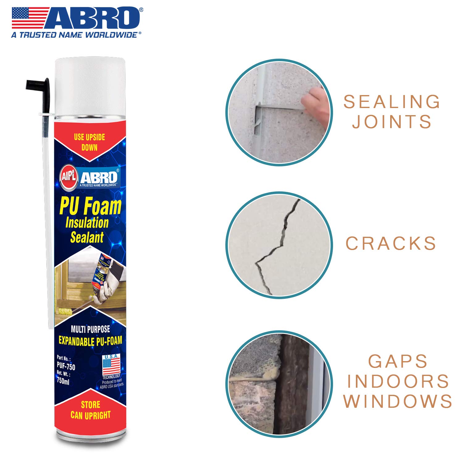 Buy ABRO PUF750 Multipurpose Expandable PU Foam Insulation Sealant Spray for Window, Tile, Door