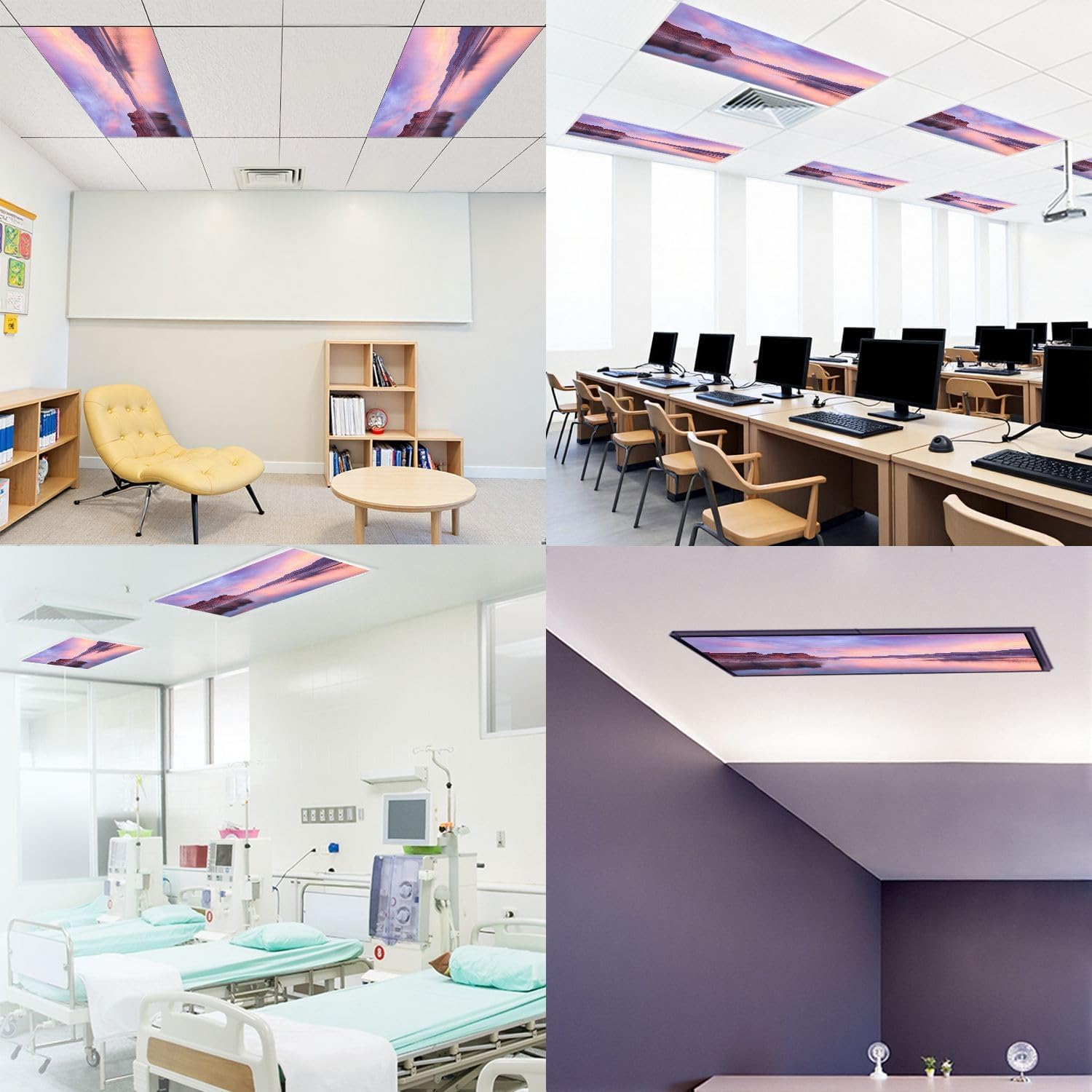 Fluorescent Light Covers for Ceiling Lights Lake Dusk Easy to Install Magnetic Light Filter for Classroom Office Hospitals School Home Decor