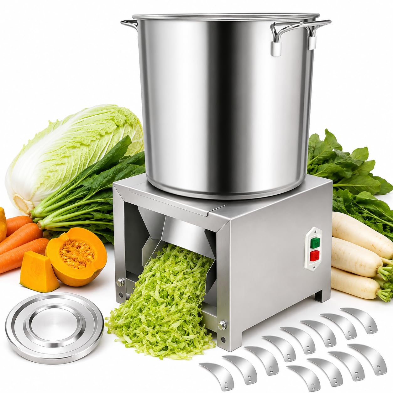 Sushangmao Commercial Food Processor, 3500 RPM Electric Vegetable Dicer Chopper, Professional Veggie Shredder Grater, Adjustable thickness, Large Feed Port for Efficient Animal Feeding 1800w