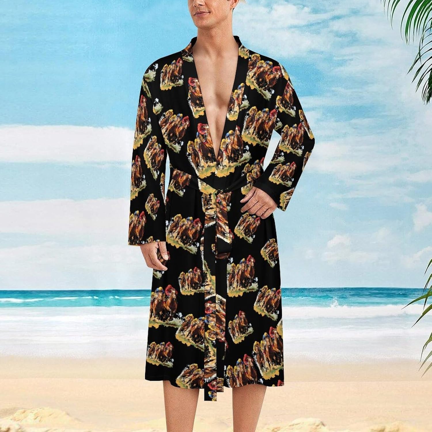 Jockeys Horses Racing Mens Robe Long Bathrobe for Women Bath Robes Lightweight Soft Printed Sleepwear