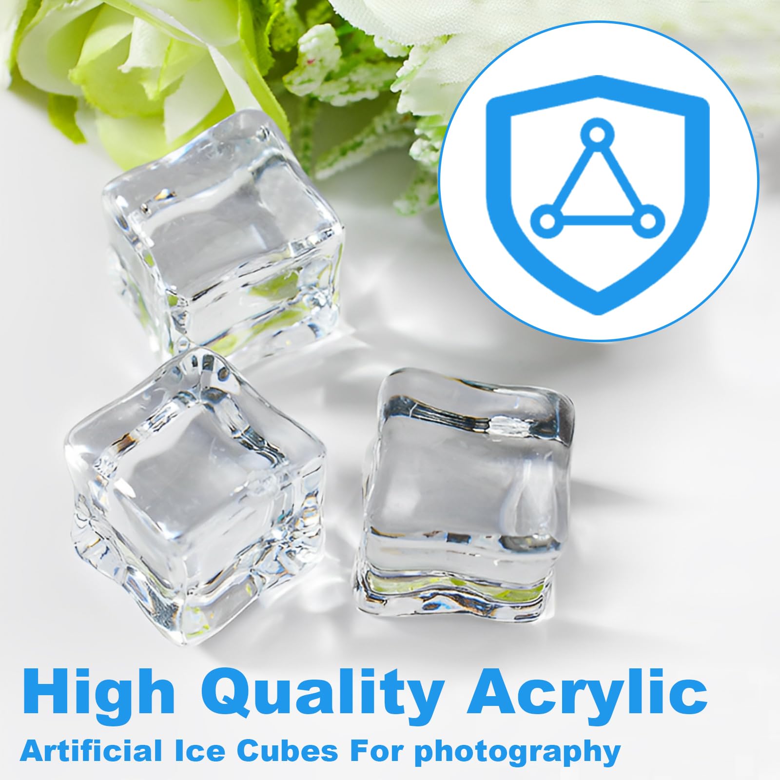 200 cubitos de hielo decorativos reutilizables, 18 mm de plástico artificial, cubos de hielo artificiales transparentes, cubos de hielo de plástico, para centros de mesa, accesorios
