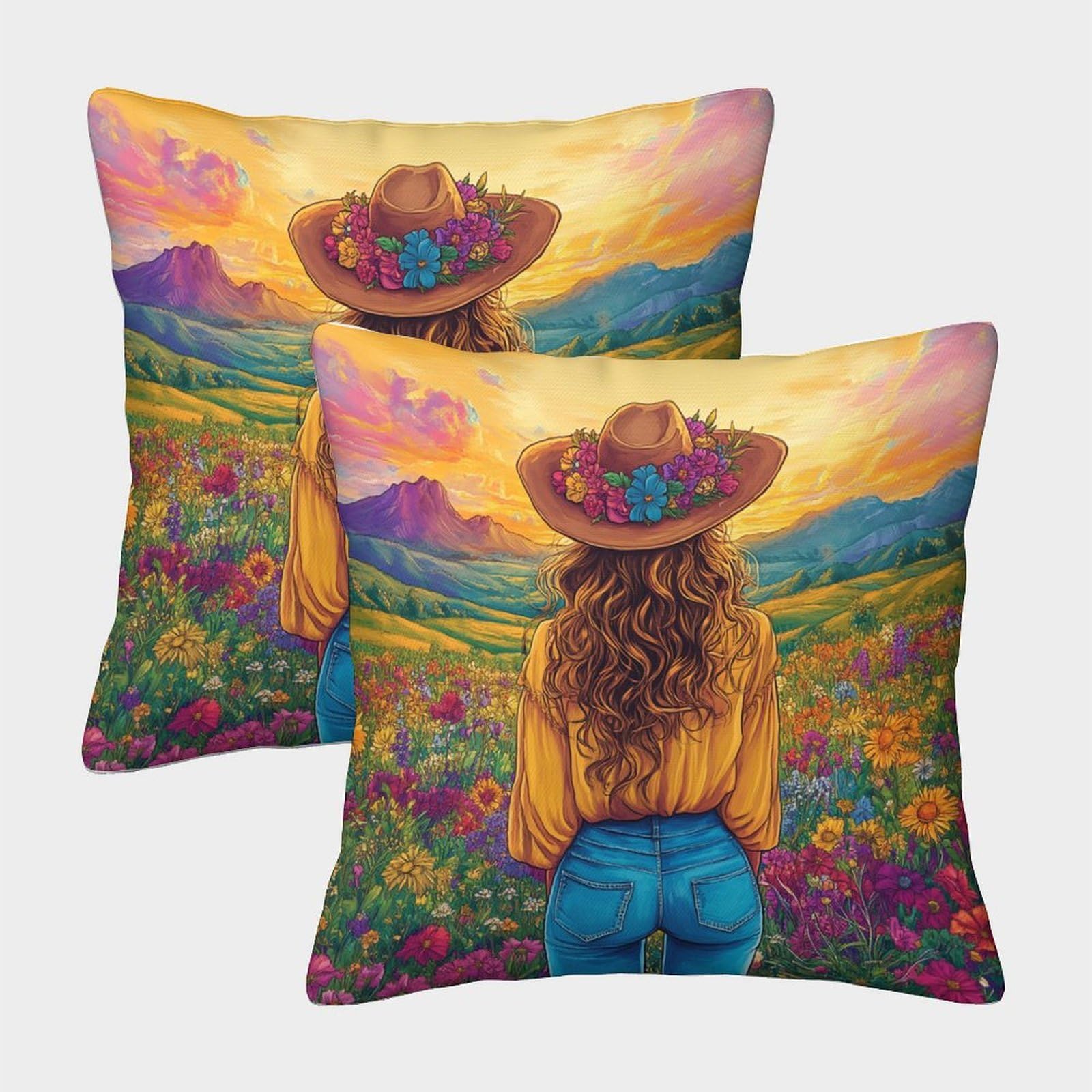 QFVANSIYO Vibrant Countryside 3D Printed Pillowcase Microfiber Bedding Decor Rural Landscape Pillow Cover for Adults Teenagers 45x45cm