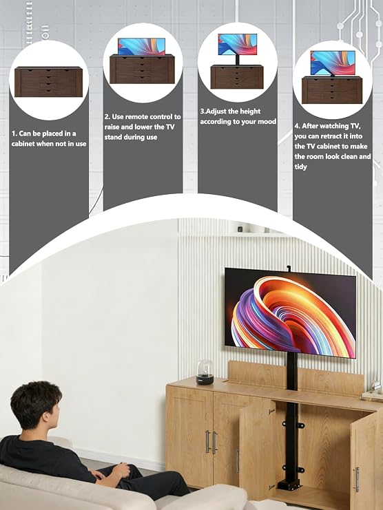 Electric tv lift, Automatic lifting motorised tv bracket, tv lift mechanism for most 32-70 inch Flat and Curved TVs,max 600x400mm up to 60kg, Can be hidden inside the cabinet (lifting-90cm)