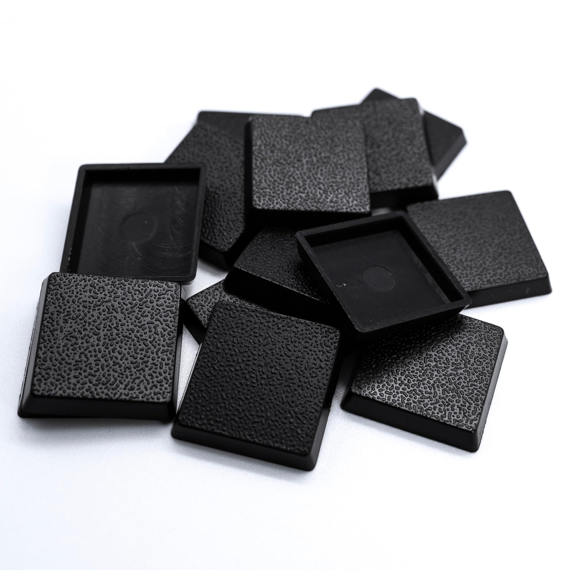 Forged Terrain 25mm Square Bases Set for Miniatures – Pack of 24 for Tabletop Wargaming | 4mm Height Textured Black Plastic