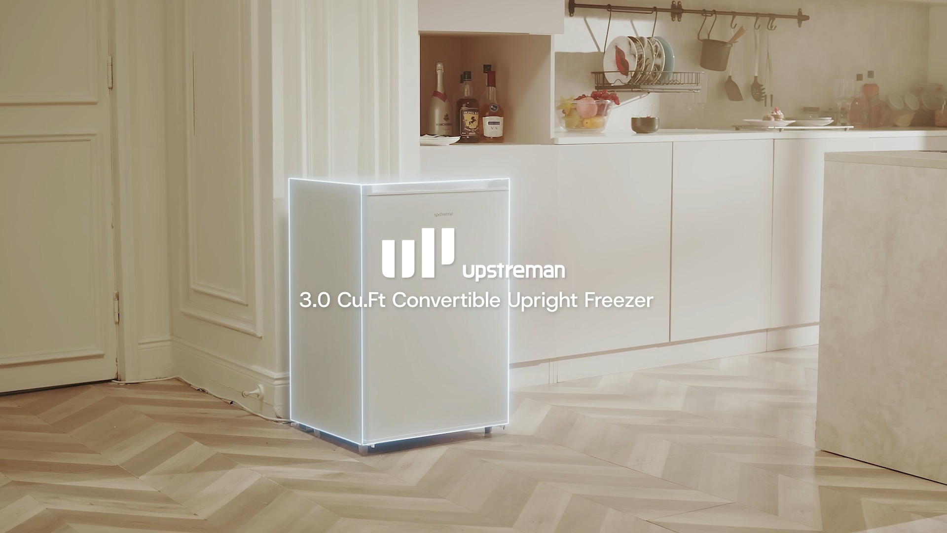 Image of Upstreman 3.0 Cu.ft Small Mini Freezer Upright Freezer with Reversible Door, Fast Cooling, 5 Adjustable Thermostat, Stand Up Freezers with Ice Trays Defrosting Tools for Home, Dorm (White)