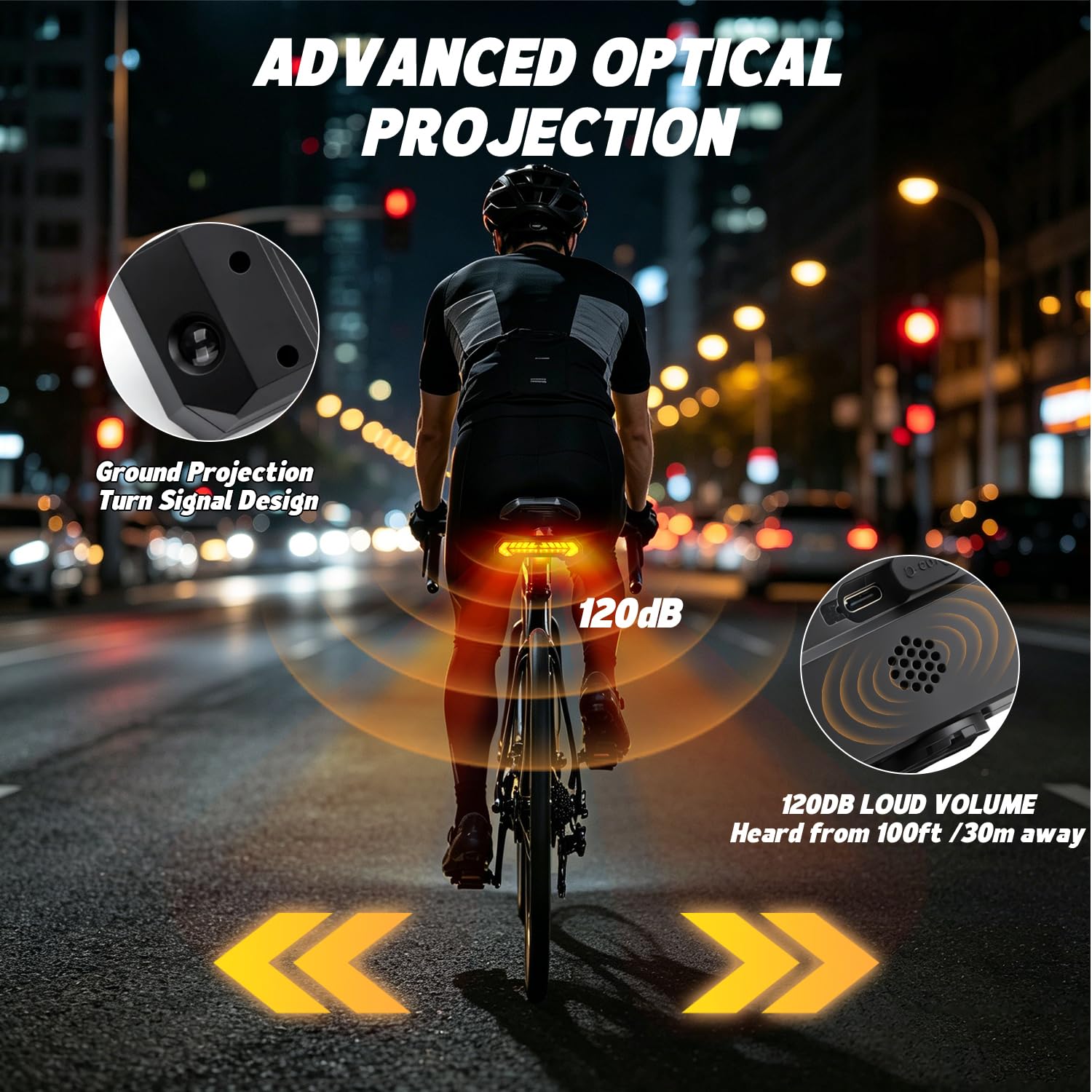 Feu Clignotant arrière pour vélo, feu arrière sans Fil Rechargeable par USB avec télécommande Alerte sonore et Projection virtuelle de la Voie 5 Modes étanche IP65 Signal de sécurité Anti-Collision