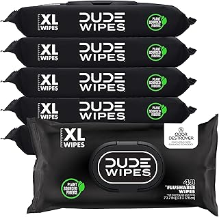 DUDE Toallitas – Toallitas desechables para adultos – Paquete de 6, 288 unidades – Destroyer XL – Desodorizantes con aroma limpio – Hasta 24 horas de tecnología que destruye el olor