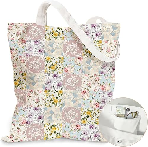 Miniatura 15 de Bolsa de lona estética para mujer, con cierre magnético a presión y bolsillo interior con cremallera, bolsa reutilizable Chica