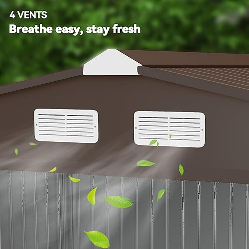 Miniatura 8 de Outsunny - Cobertizo de herramientas de jardín para exteriores, 9 x 6 pies, con puertas corredizas dobles, 4 rejillas de ventilación y marco de