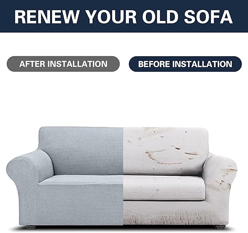 Vista 124 de Cupuamon Fundas elásticas para sofá de 3 cojines, funda protectora de muebles con parte inferior elástica de tela jacquard a cuadros pequeños