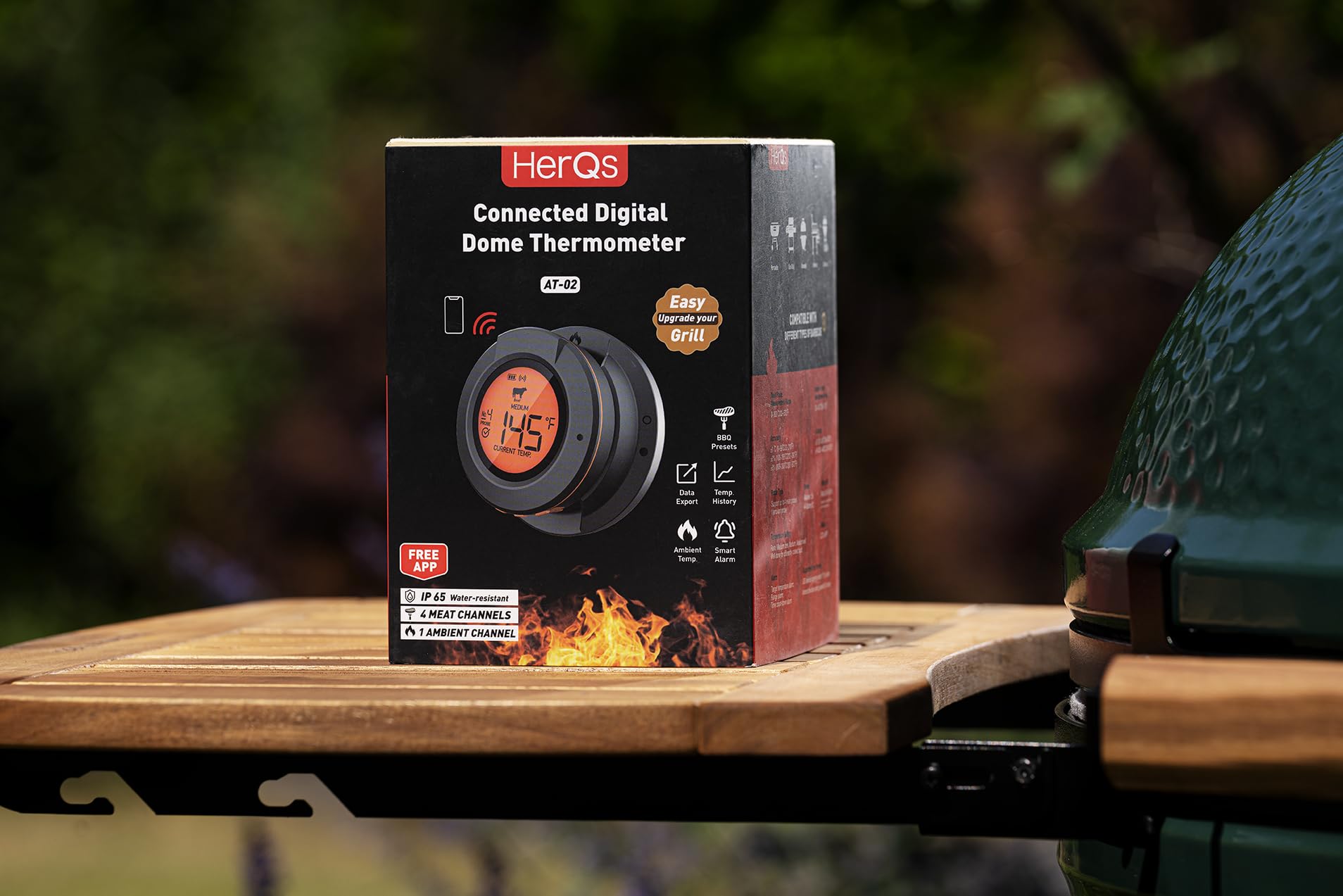 HerQs Termometro digitale a cupola connessa - Termometro per barbecue intelligente senza fili - Bluetooth - Controllo app - Monitoraggio preciso della temperatura - Per grigliare, fumare, forno -