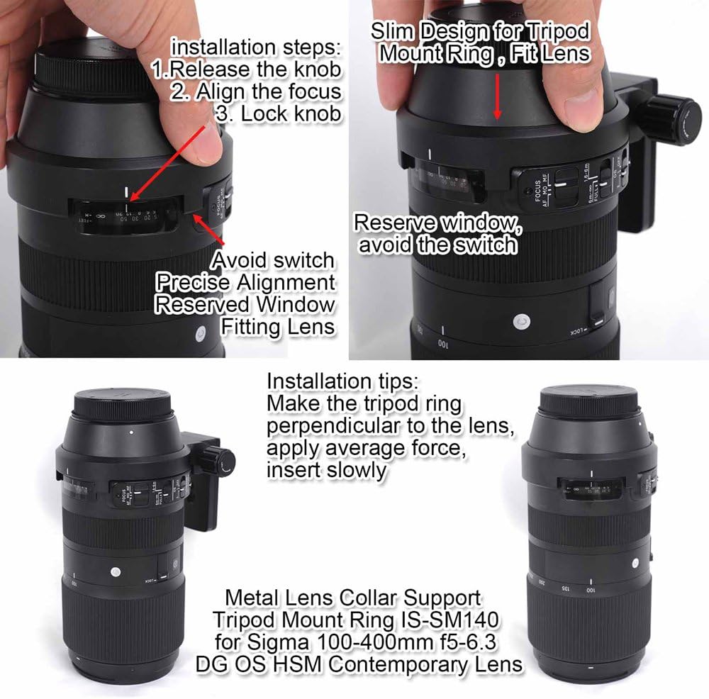 Lens Collar Support Tripod Mount Ring for Sigma 100-400mm f/5-6.3 DG OS HSM Contemporary Lens, Bottom is ARCA Type Quick Release Plate Compatible with Tripod Ball Head of ARCA-Swiss/Kirk Fit