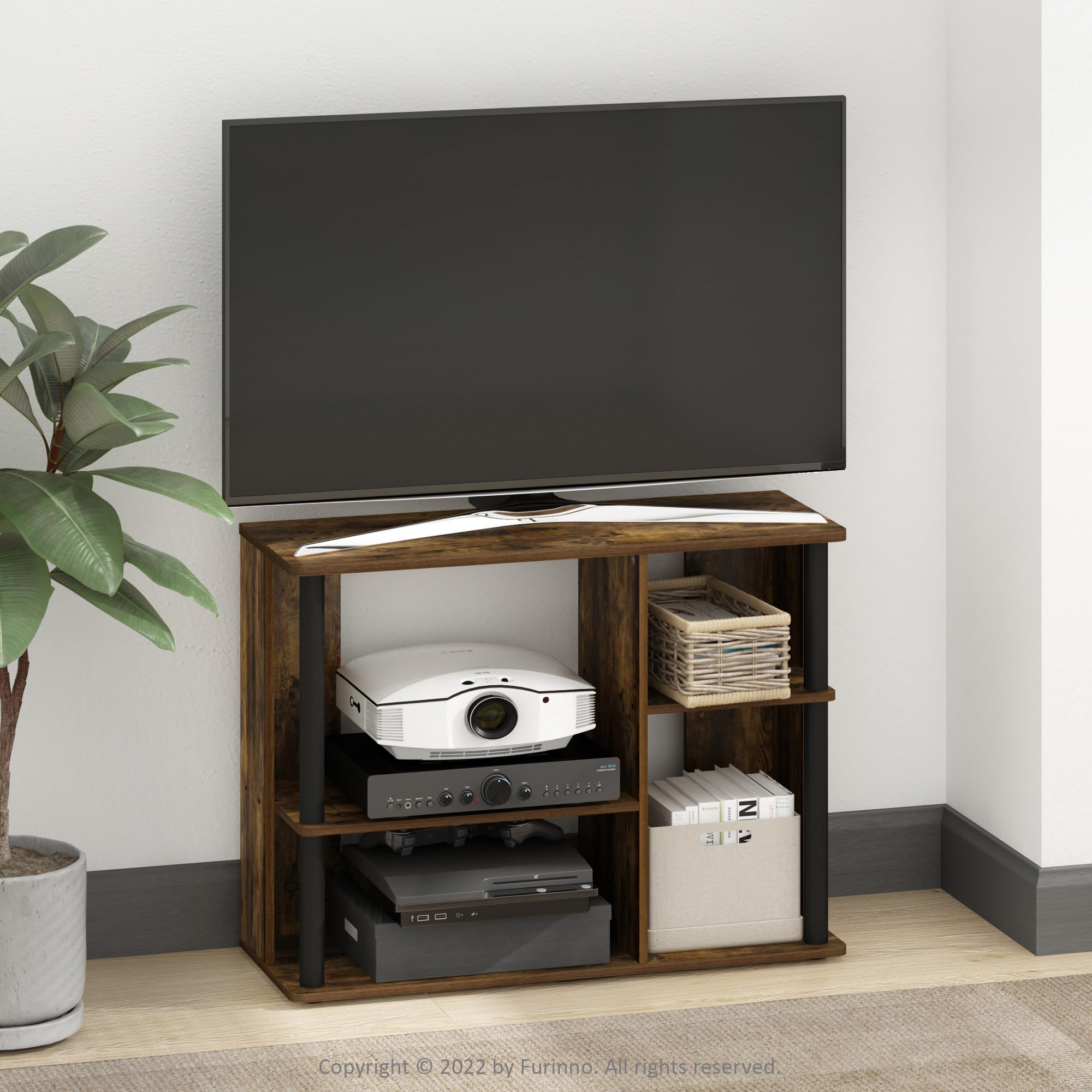 Furinno 22144Apbk Szafka pod Telewizor, Drewno Inżynieryjne, Amber Pine/Black, 29.79 x 80.01 x 60.1 cm