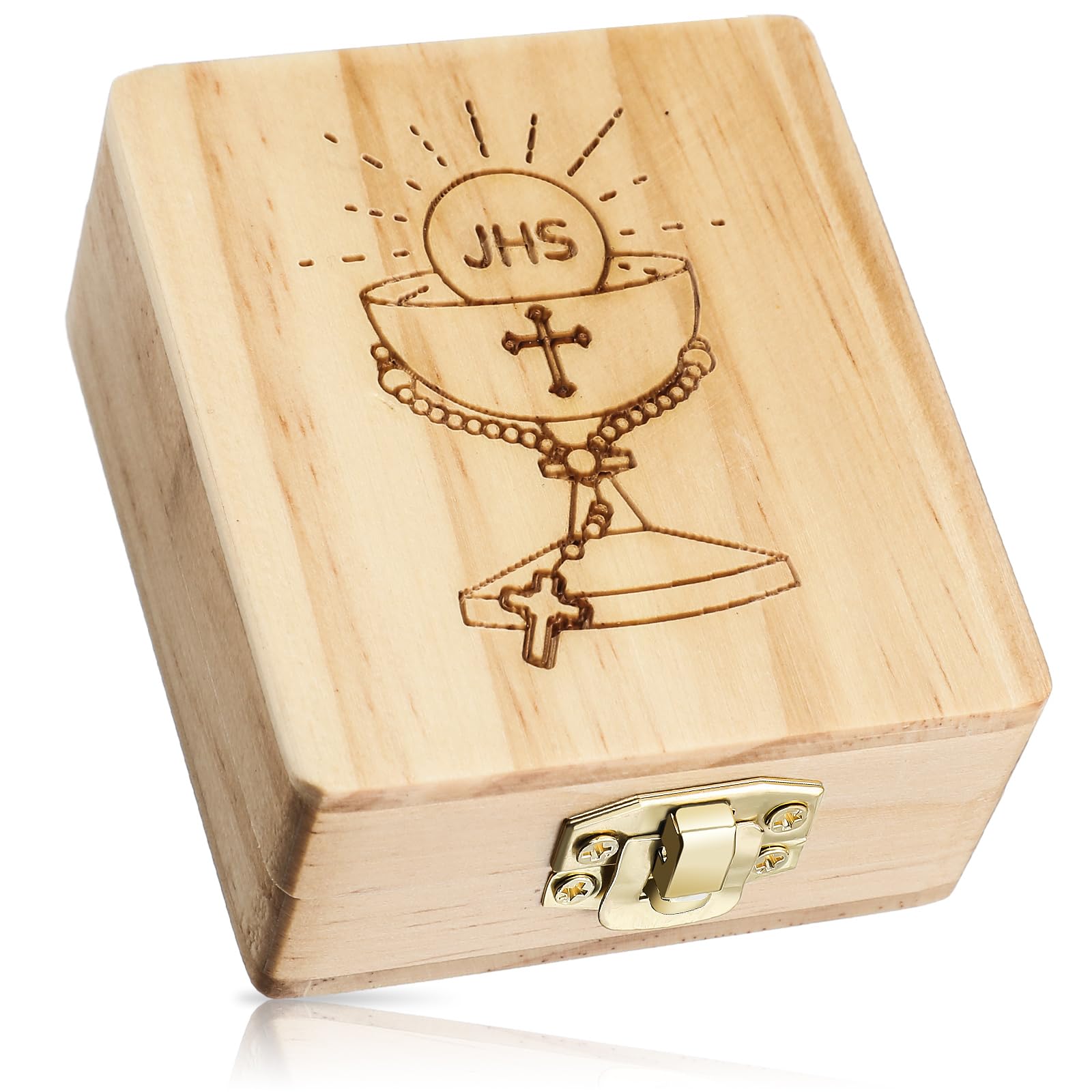 Menkxi First Communion Jewelry Box 2.8 x 3.2 x 1.4 Inch Wooden Religious Keepsake Boxes Catholic First Holy Communion Gifts for Beads Jewelry Keepsake Mementos