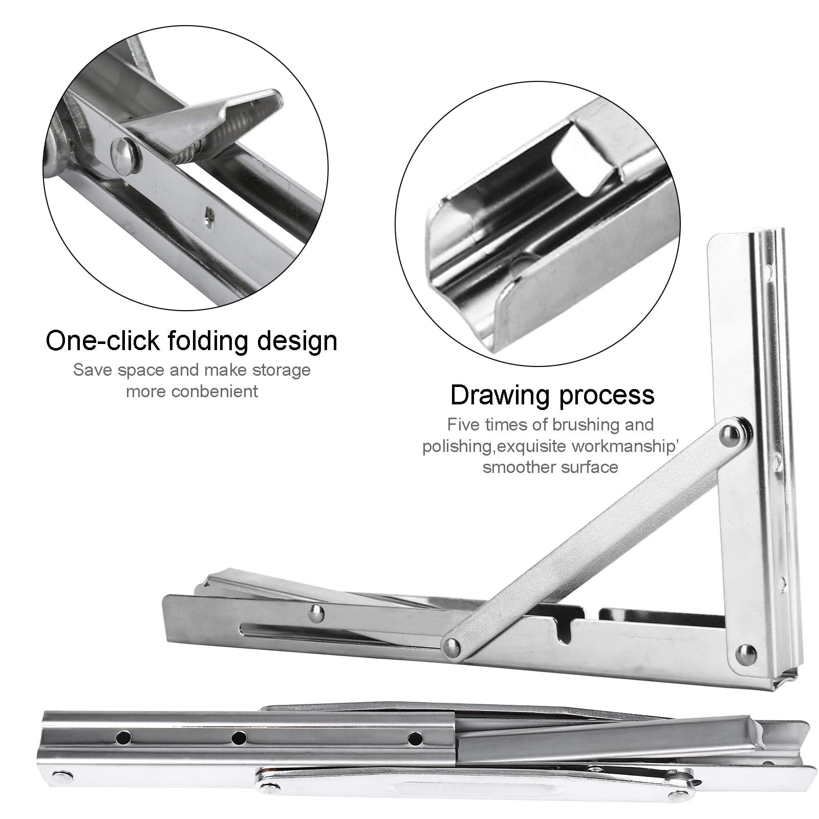 FreeTec Supports d'étagères Pliants en Acier Inoxydable Poli et Robuste pour Equerre pour Etagere Murale,Charge Maximale : 150kg