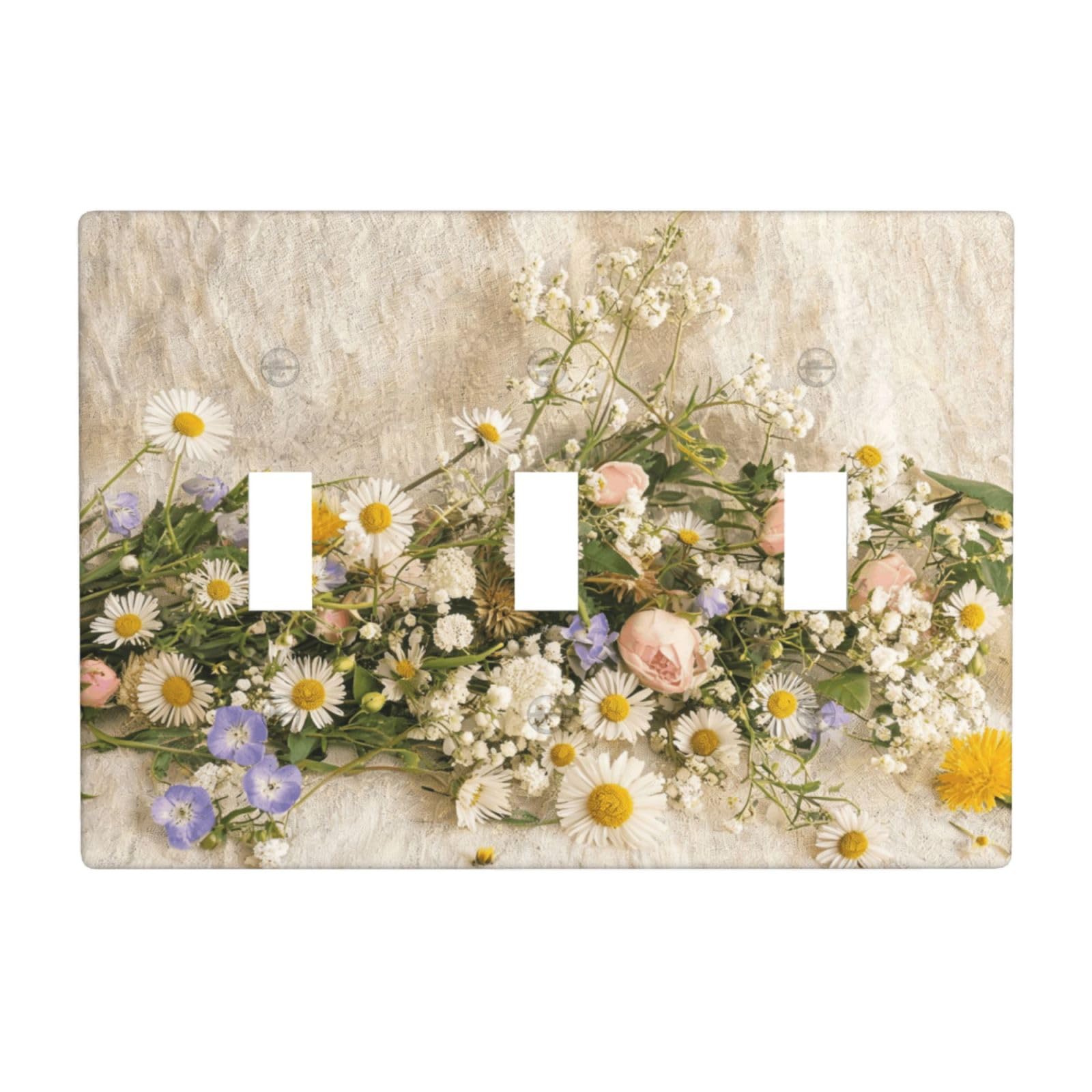 Wildflower Vintage Pattern 3 Gang Switch Plate Cover-Unbreakable Polycarbonate Wall Plate, Heat Resistant Toggle Switch Decor for Home