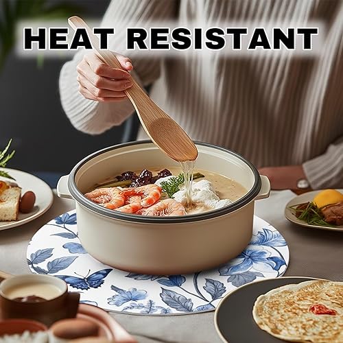 Miniatura 2 de Juego de 2 manteles individuales antideslizantes para mesa redonda, diseño de flores azules, para decoración de uso en interiores y exteriores