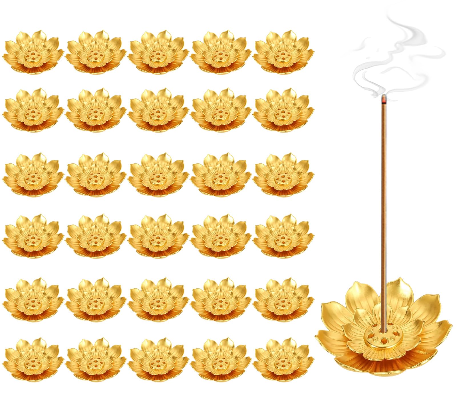 30 Pcs Diwali Gifts Bulk, Lotus Incense Holder, Indian Return Gifts for Pooja Bulk, Gold Lotus Incense Sticks Holder