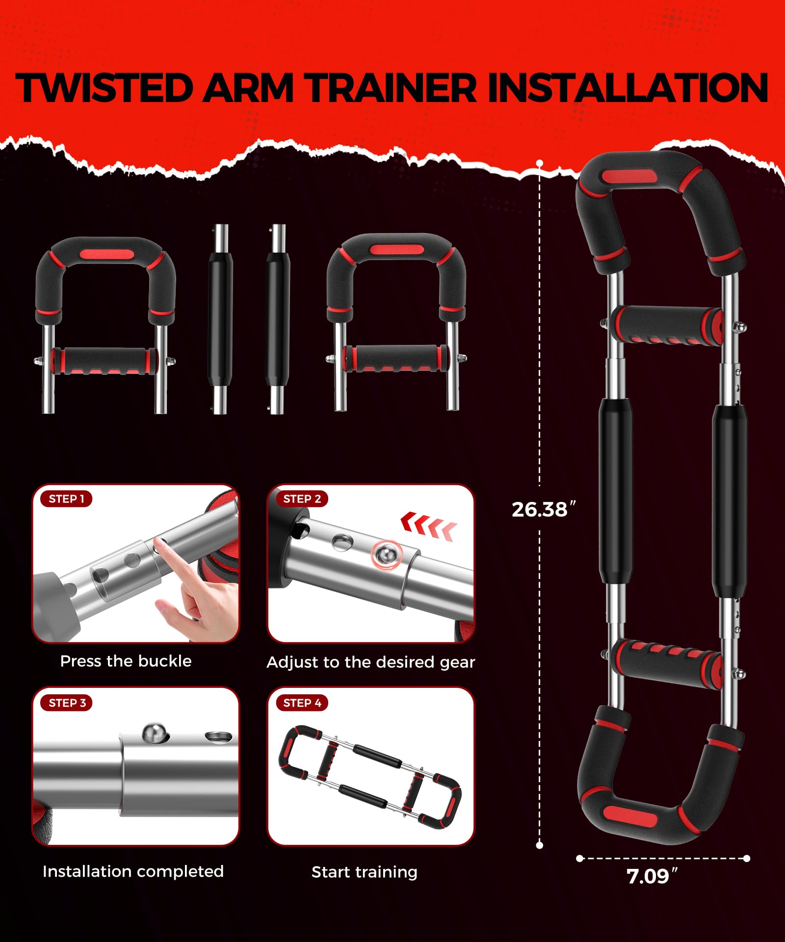 Twister Arm Trainer, Adjustable 5 Resistance Levels (40-130 lbs) Chest & Arm Workout Equipment for Men & Women, Ergonomic Home Gym Strength Trainer with Anti-Slip Handles & Carry Bag