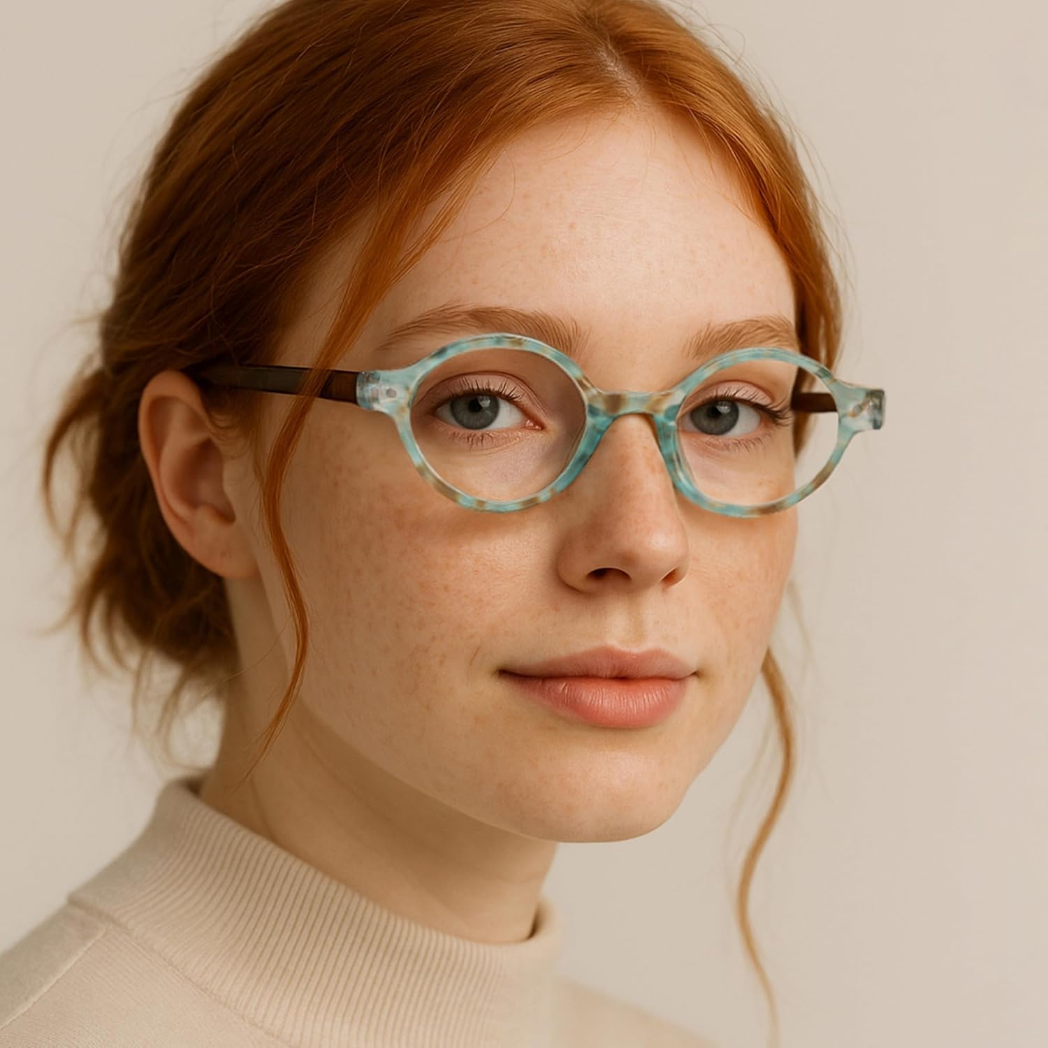 2SeeLife Small Round TR-90 Reading Glasses for Men & Women - Narrow-Medium Fit, Sturdy Frame, Spring Hinges, Retro Readers, Aqua Blue, +1.00 - Image 3