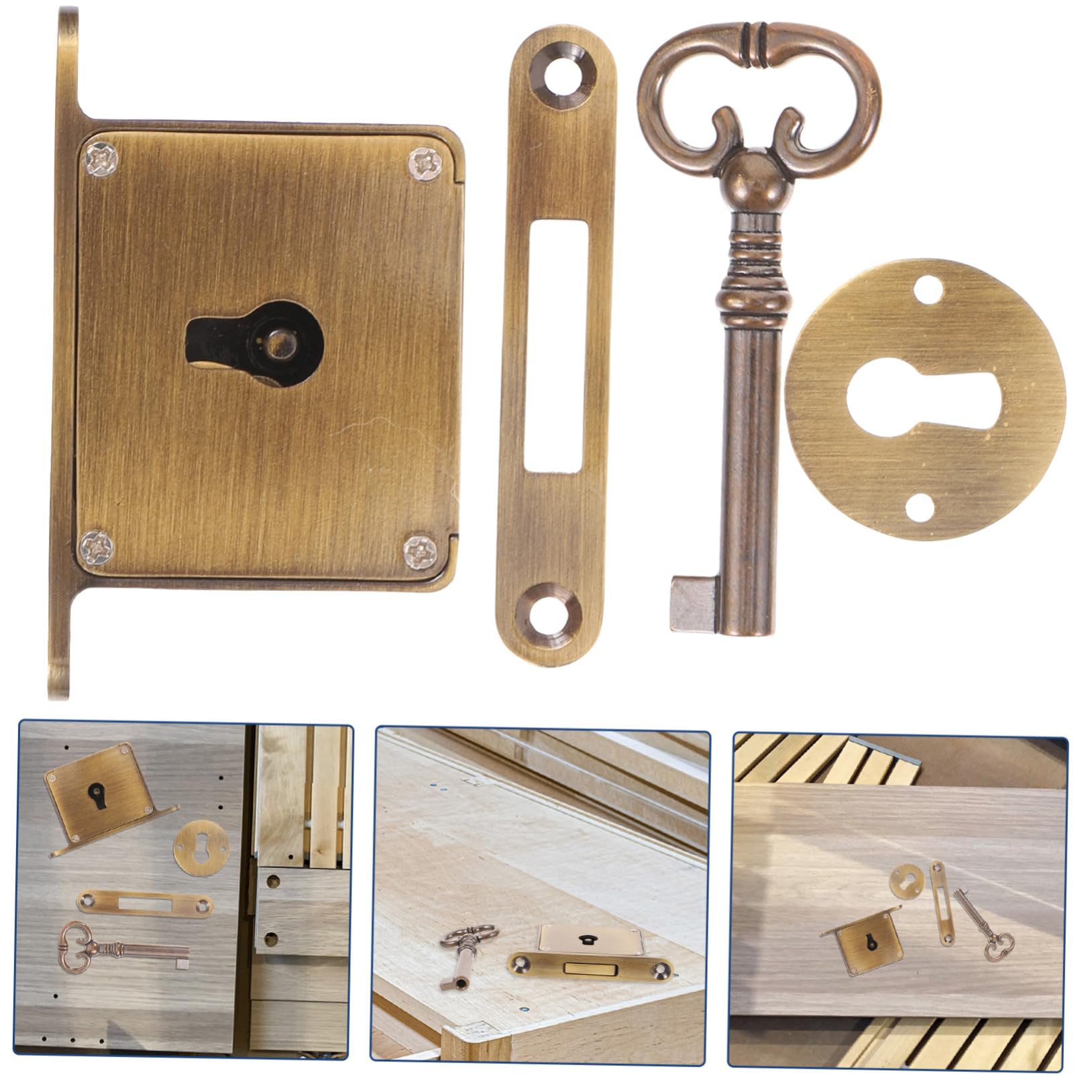 SHINEOFI Serratura Retrò per Cassetto in Ottone Antico con Chiave, Facile da Installare, Set, per Mobili e Scrivanie