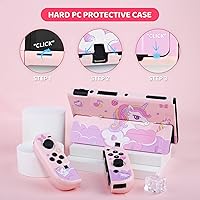 Vista 4 de RHOTALL Lindo juego de funda de transporte de unicornio para Nintendo Switch OLED, funda de almacenamiento rosa para Switch OLED y accesorios
