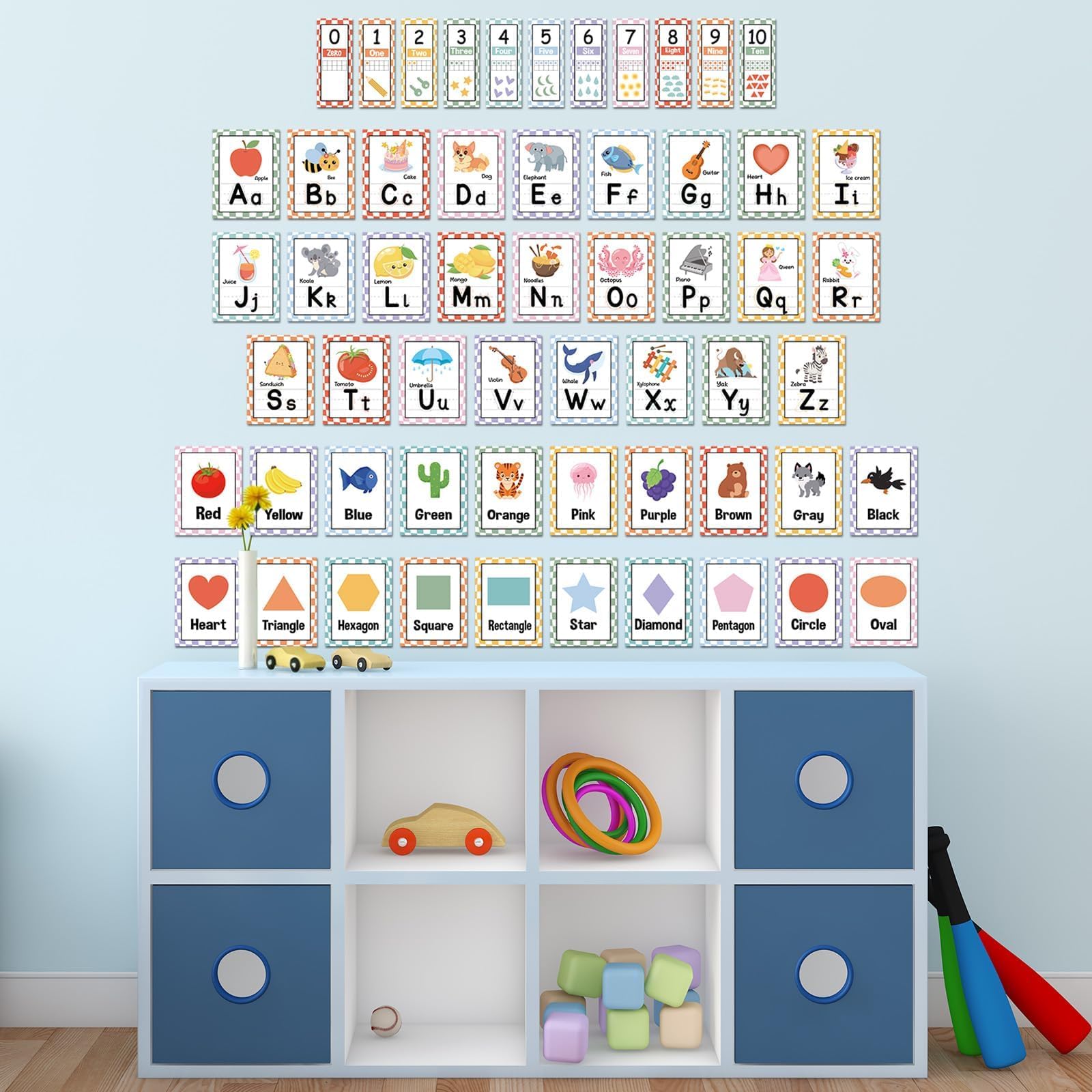 Lot de 57 lettres de l'alphabet pour salle de classe - Lettres de l'alphabet ABC - Couleurs - Cartes murales - Décoration pour la rentrée scolaire (rétro)