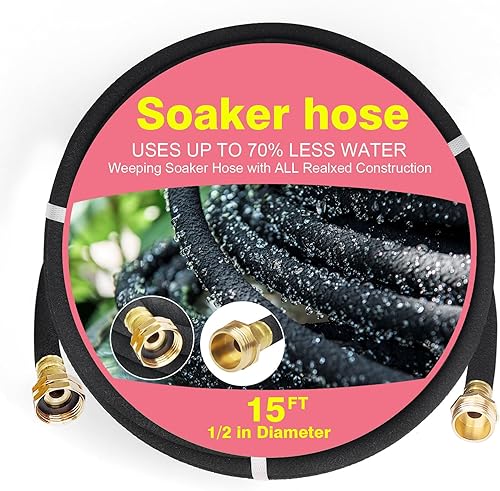 Miniatura 1 de Manguera de remojo profesional de 15 pies para camas de jardín, goma de 12 pulgada de riego por goteo de larga duración, ahorra 70% de agua, varios