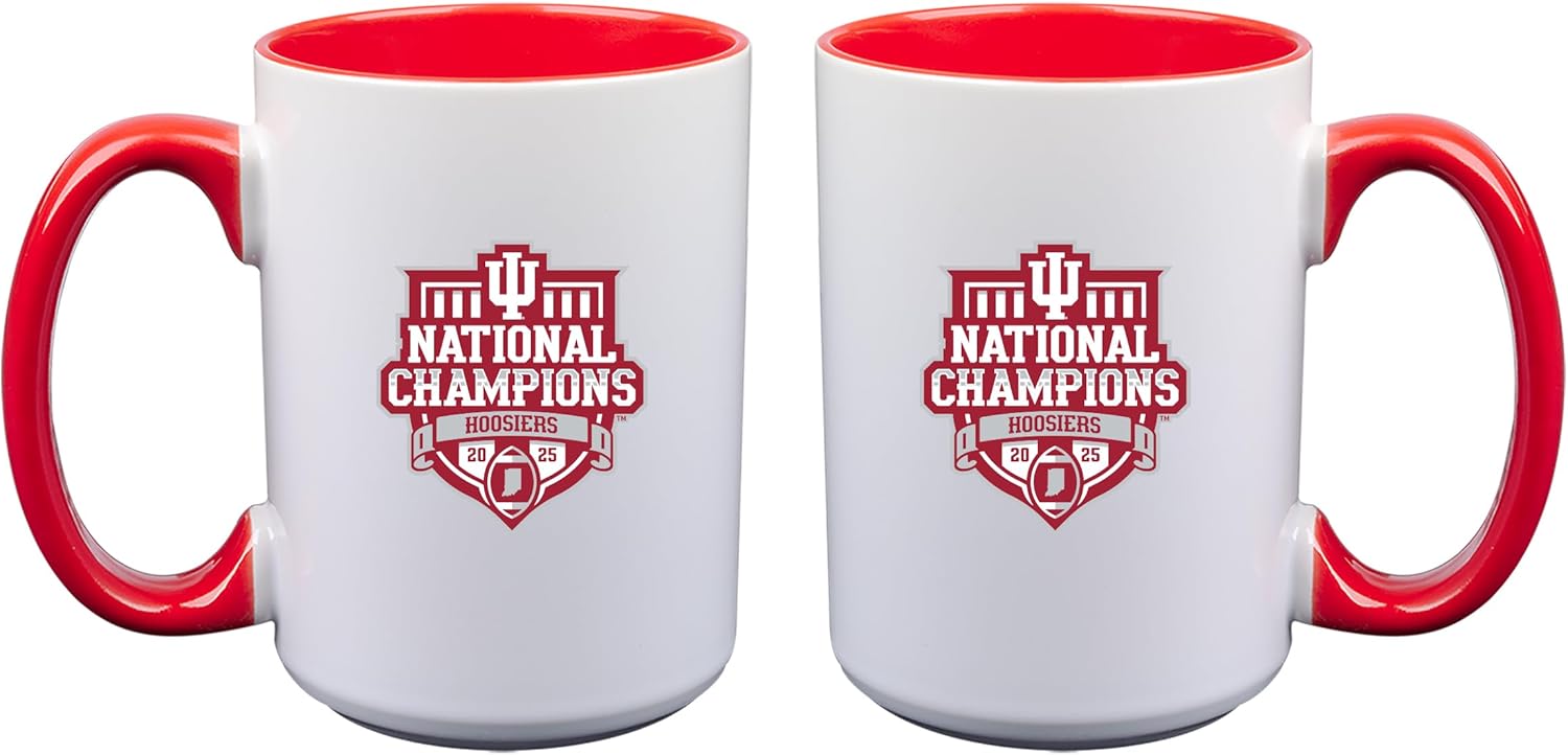 The Memory Company Officially Licensed NCAA National Football Champs 2025 2 Pack 15oz Ceramic Mug, Indiana University Bloomington