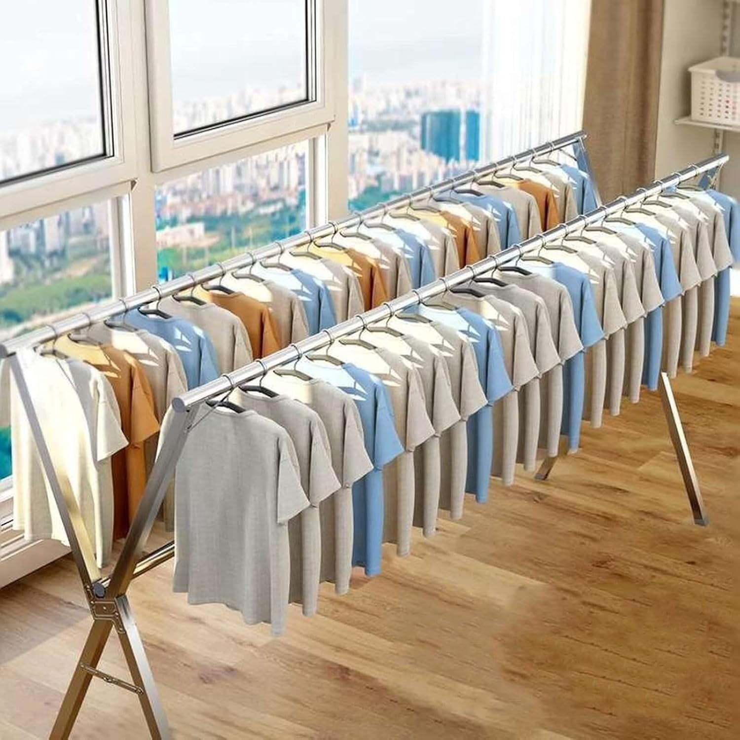 Foldable Space-Saving Clothes Rack Floor-Standing Clothes Rack Tripod Portable Rotating Clothes Rack，Heavy Duty Adjustable Stainless Steel Clothes Drying Rack, Foldable Space-Saving Laundry