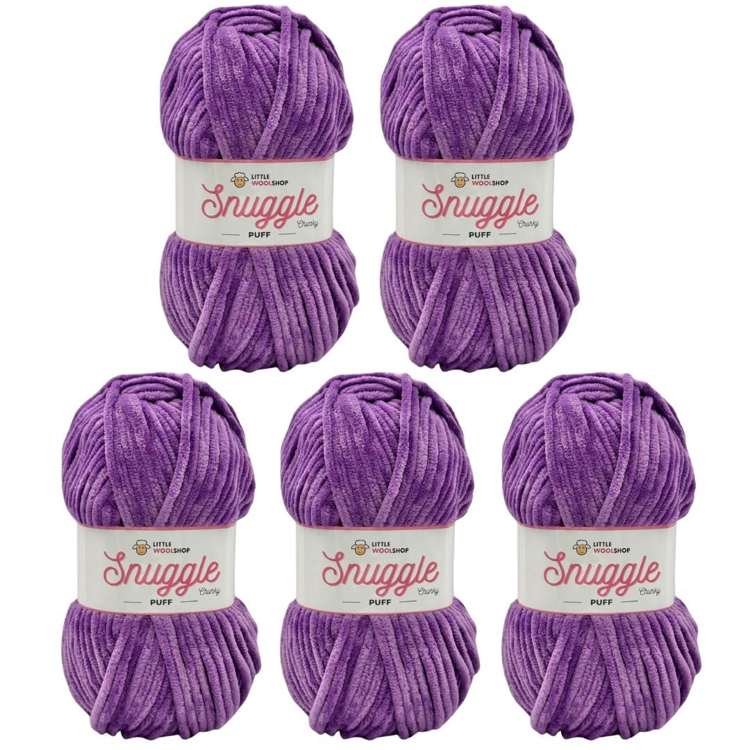LittleWoolShop Snuggle Puff Chunky Chenille Yarn 100g - 100% Supersoft Polyester (Lavender Sorbet 718, Pack of 5) — image 1