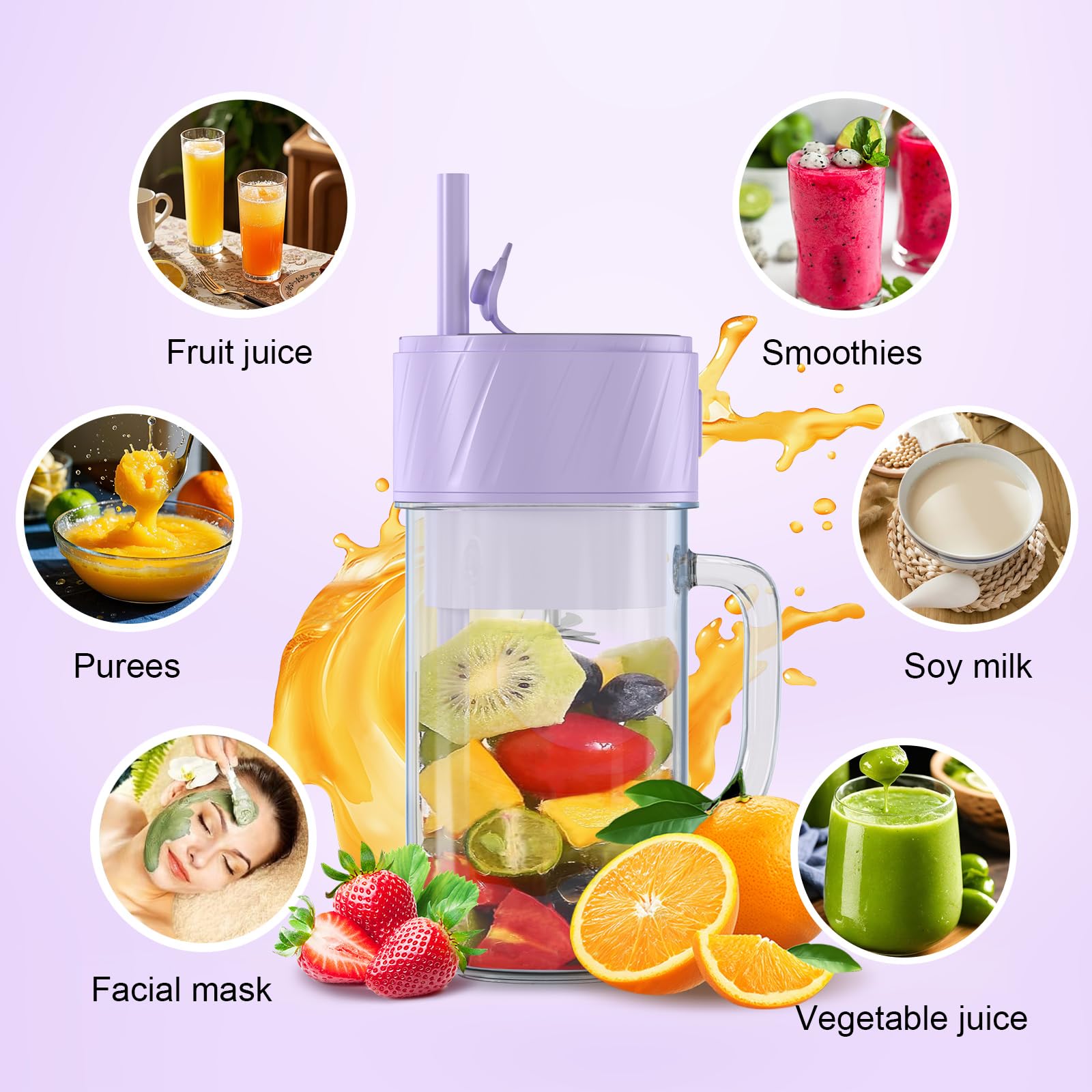 Mixer Smoothie Maker, frullatore piccolo, mini frullatore portatile, USB, frullatore per frullati da go, frullatore da 400 ml, senza BPA, tecnologia PulseMotion &BlendPro