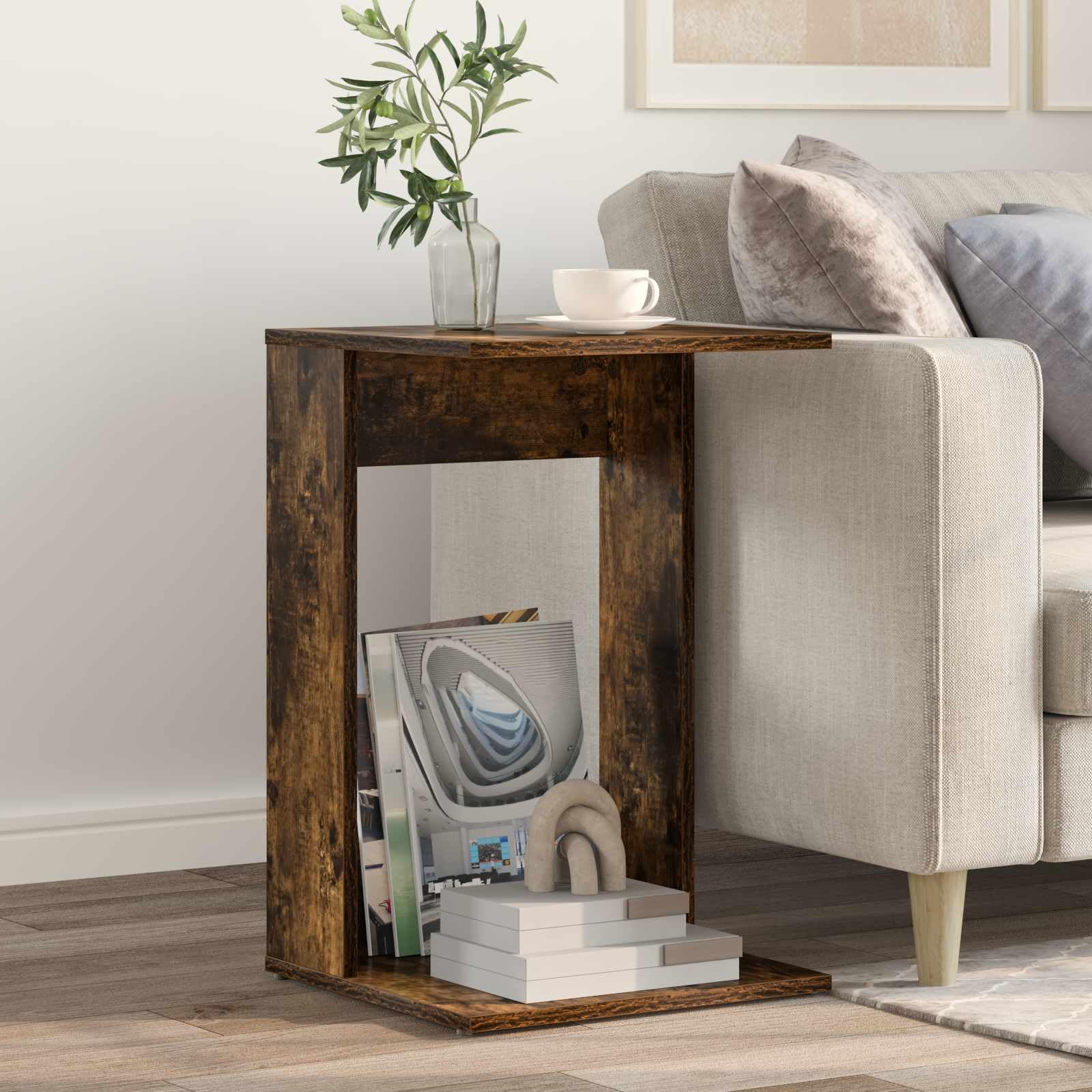 Mesa auxiliar de madera de roble ahumada, 40 x 38 x 62,5 cm, mesa de almacenamiento para salón, sofá, mesa de centro con estante rectangular y diseño estable