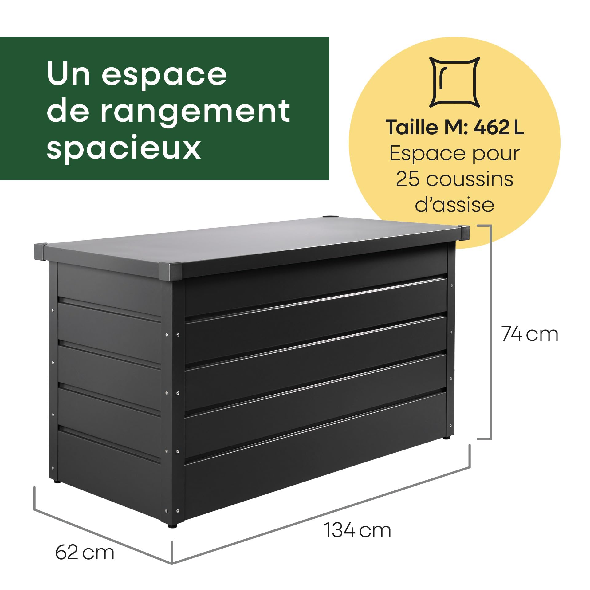Sunny Garden Premium coffre de jardin, 125x52,5x69 cm, 462 Litres, M