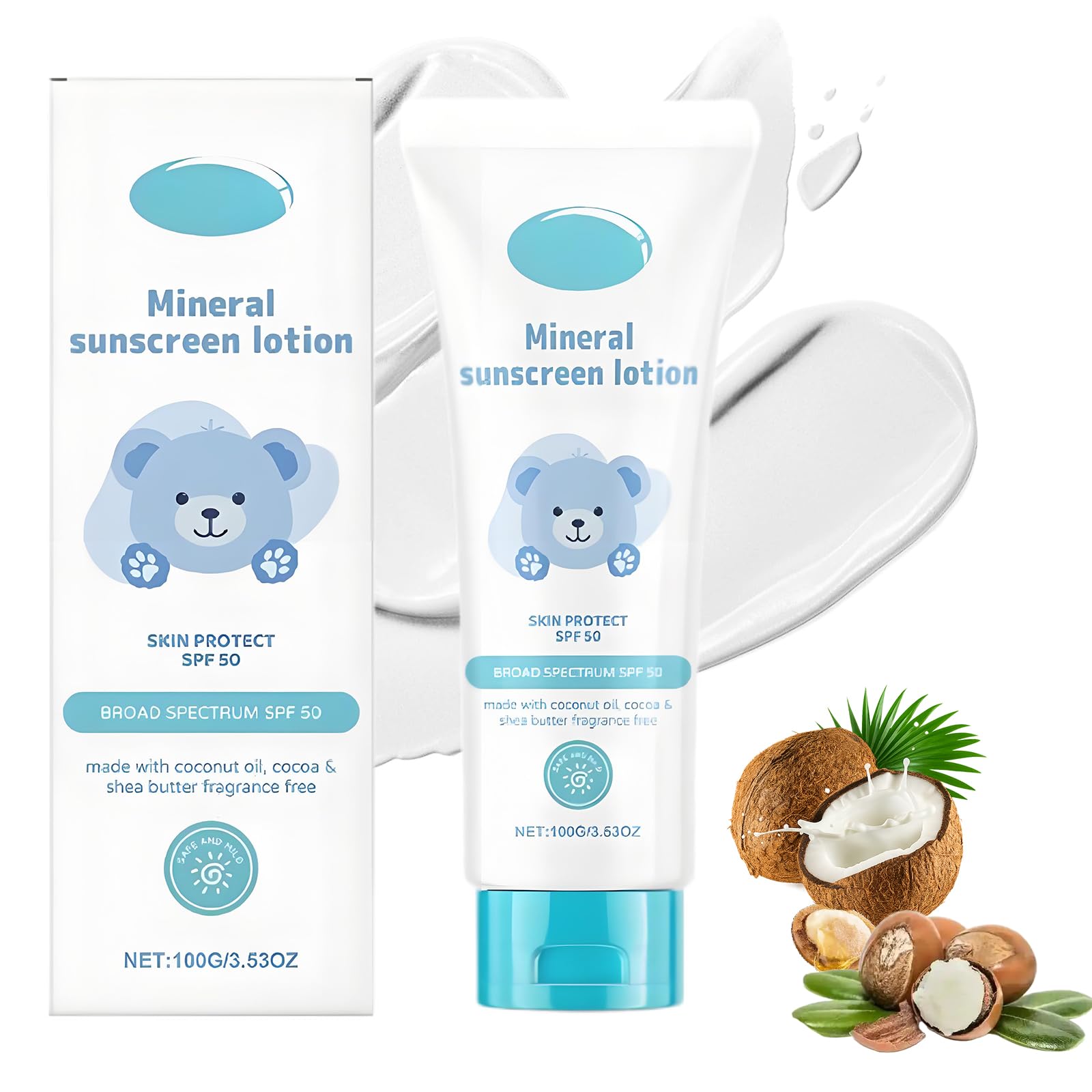 Mineral Sunscreen Lotion SPF 50 for Sensitive Skin, Broad Spectrum Sunblock Cream with Natural Ingredients