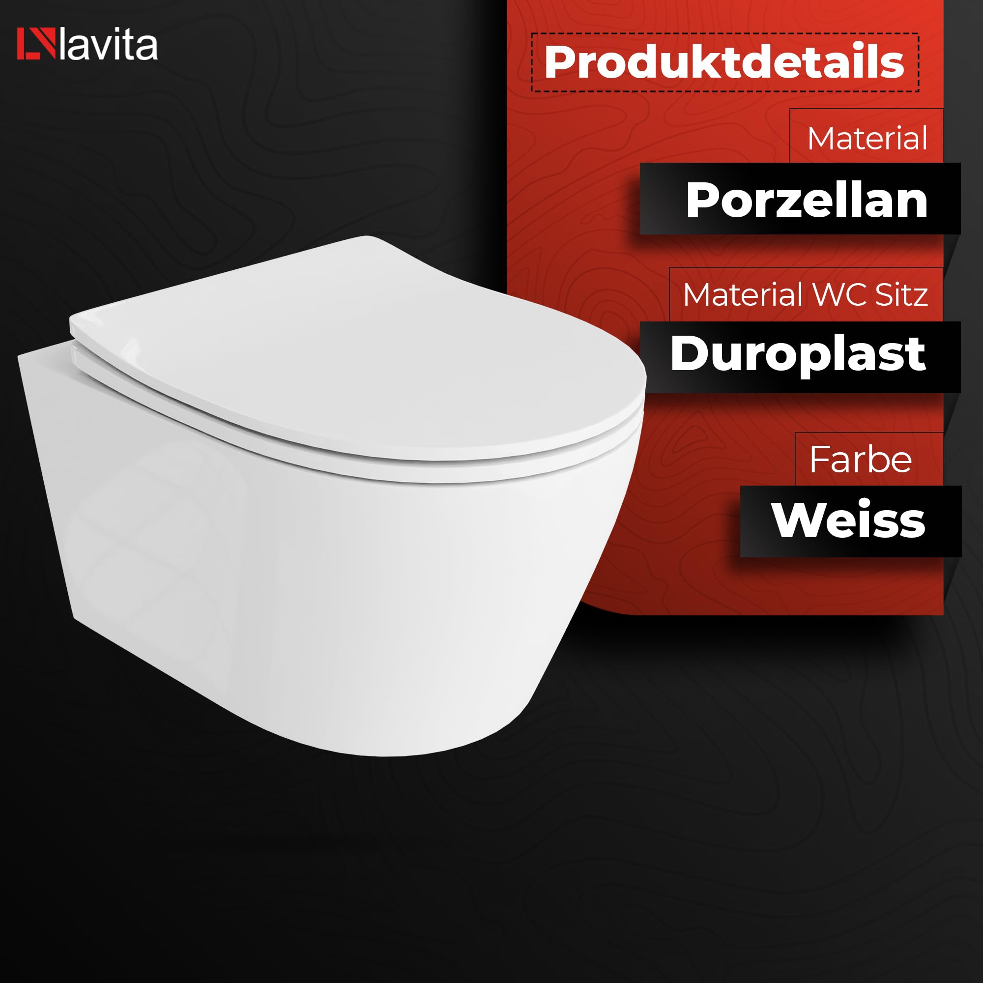 LAVITA Elemento da parete Solido + parete sospesa WC Praia bianco senza bordi + sedile WC SoftClose | pulsante cromato | Set completo | Cassetta di risciacquo da incasso | WC completo |