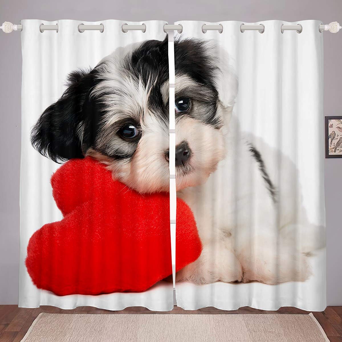 Loussiesd Boys Colour 3 Puppy Dog Curtain For Kids Girls Cute Dog Print Curtains Animal Theme Window Curtains For Bedroom Dog Printed Darkening Thermal Drapes 2 Panel Set W46*L54