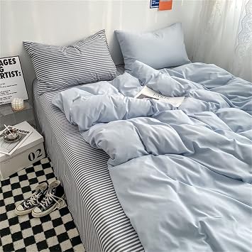 Queen Sheet Set, Double Duvet Cover Set, Checkerboard Plaid Grid Quilt Cover Microfiber Bedding Set,Soft & Breathable Duvet Cover with ZipperB,Twin 3PCS