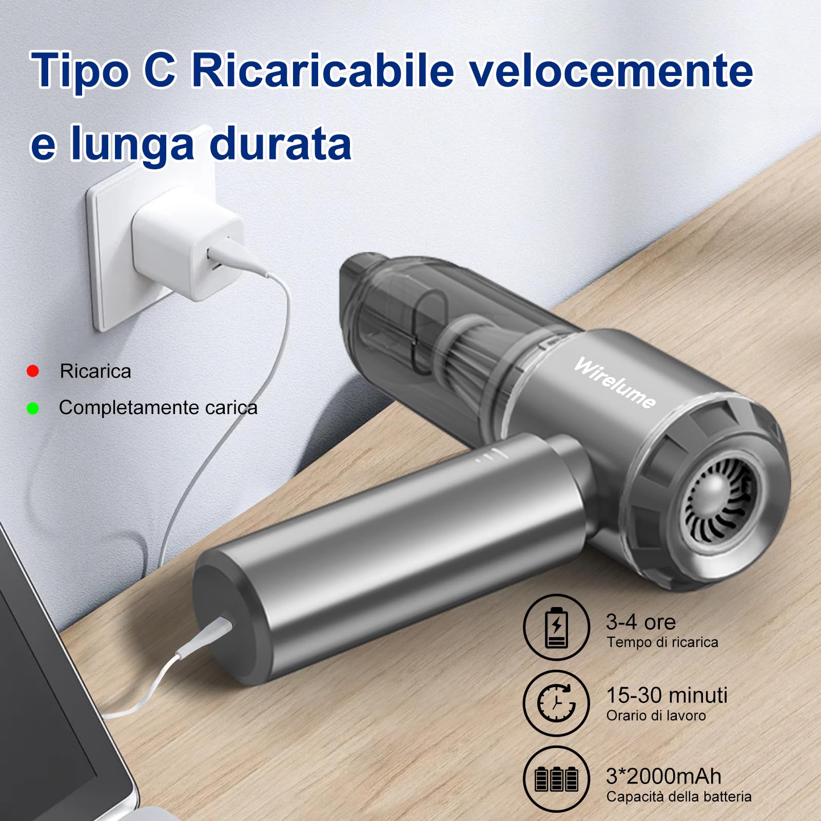 Aspirapolvere Portatile Senza Fili 4 In 1 – 25000Pa Con Soffiatore E Gonfiatore – Batteria 8000 MAh