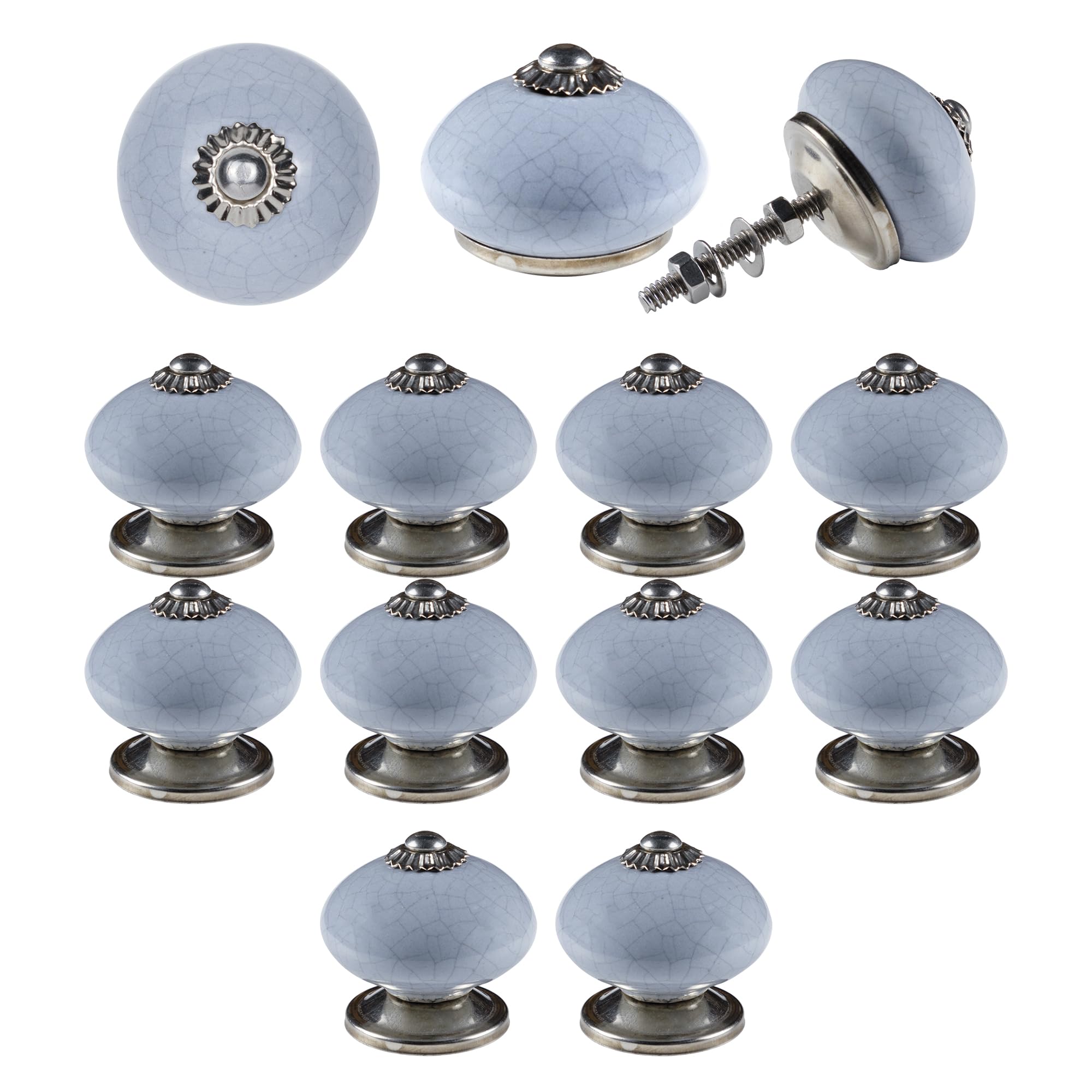 ETHNICITI Pack of 10 Round Grey Crackle 40mm Ceramic Door Knobs Vintage Shabby Chic, Wardrobe Cabinet Cupboard Drawer Interior Furniture Pulls Handles Bedroom Dresser Lounge Kitchen — image 1
