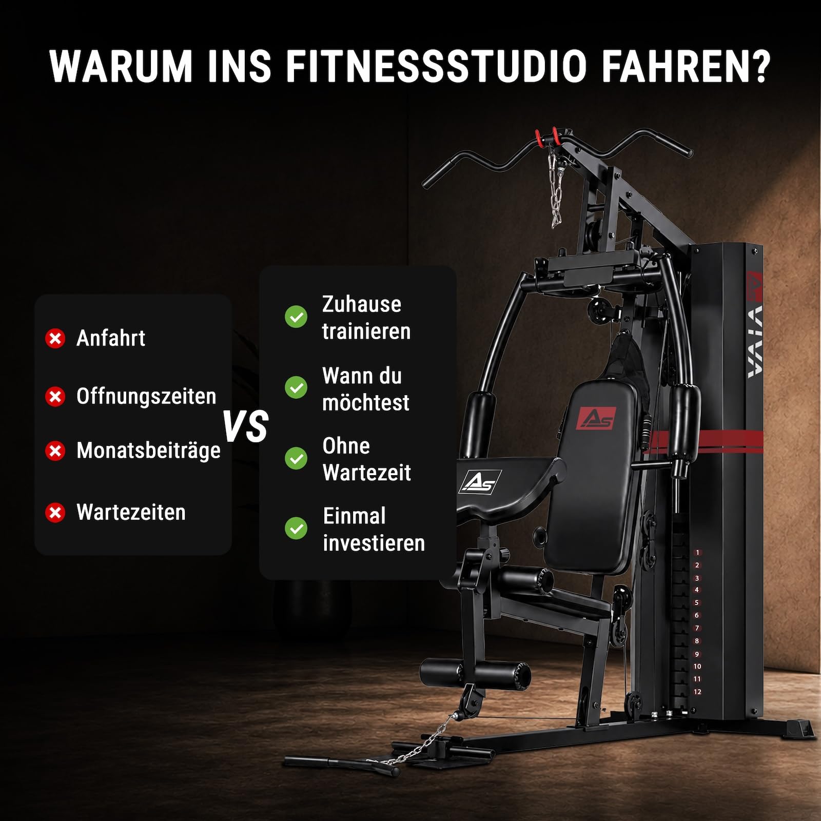 AsVIVA MG5 Pro Kraftstation – Home Gym Multigym mit 73 kg Gewichtsblock, Kabelzugstation, Latzugstation, Butterfly, Beintraining, Ganzkörpertrainer bis 130 kg