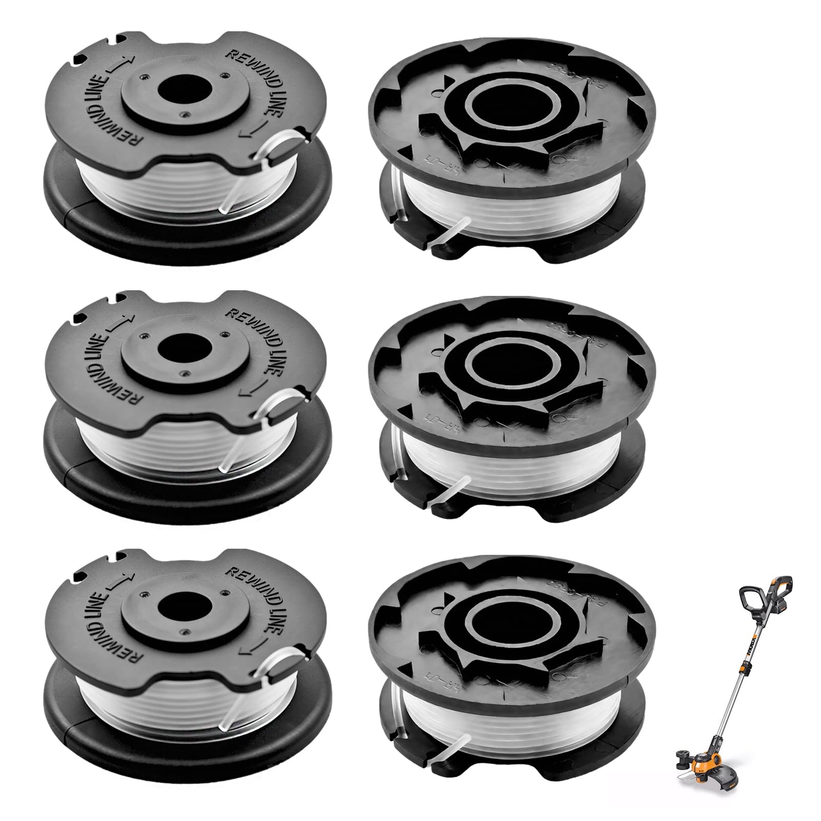 6 Piezas Bobina de Hilo para Einhell, Bobina de Repuesto para Einhell TLE-03 Cortacésped, Compatibles con GE-CT 18/28 Li, GE-CT 18/28 Li TC, Cable Nylon 1,6 mm, 4,9 m Longitud, Alimentación Automática