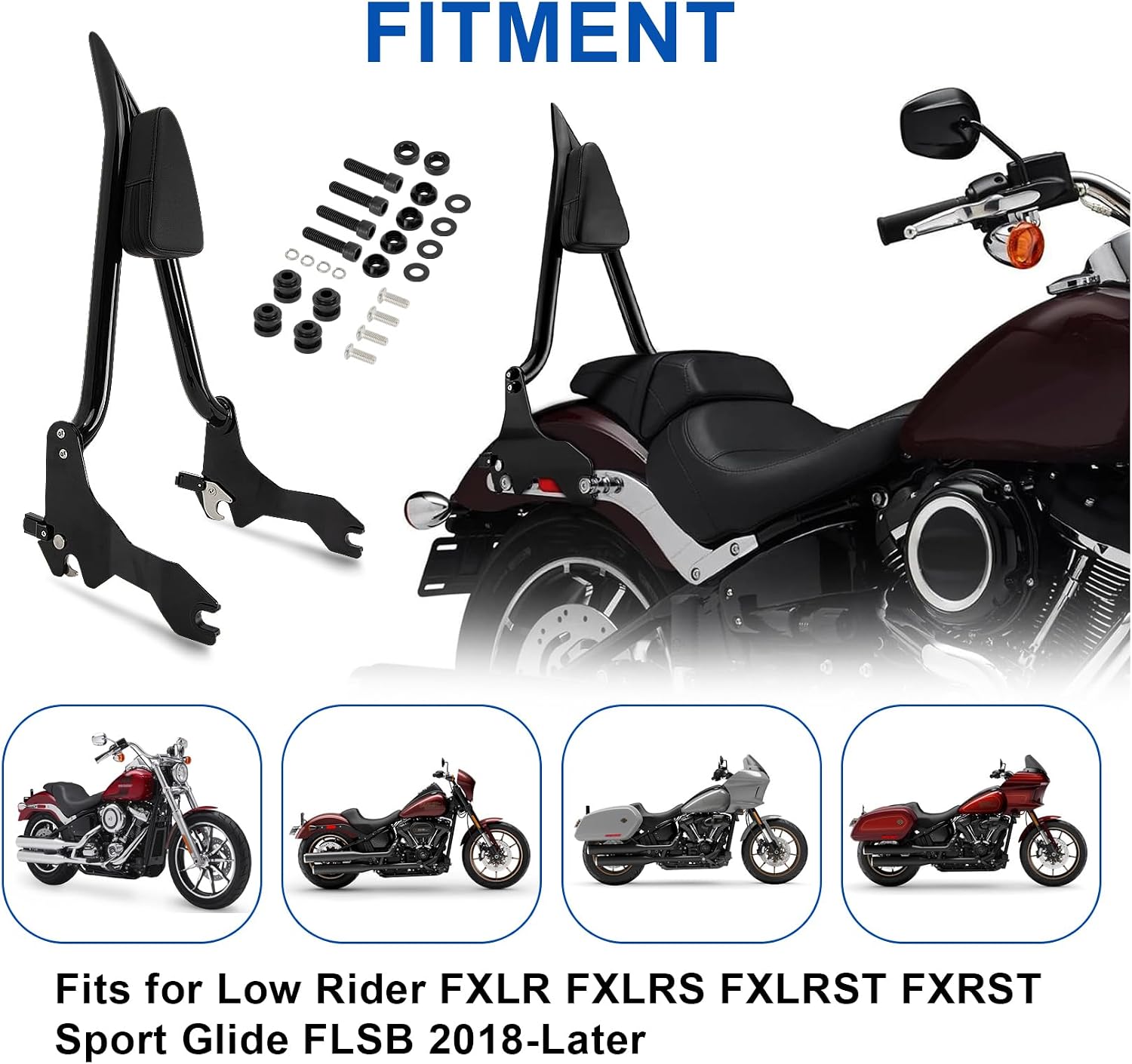 23" Passenger Sissy Bar with 2.5" Thick Backrest Pad, Fits for Low Rider FXLR FXLRS FXLRST Sport Glide FLSB 2018-2025, Heavy Duty Steel Rear Backrest for Long-Haul Comfort, Gloss Black