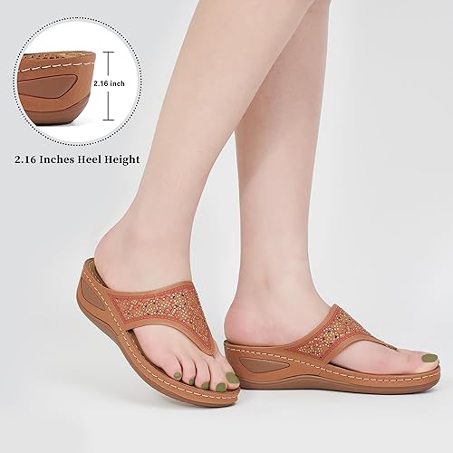 Miniatura 5 de Ecetana Sandalias elegantes para mujer cómodas sandalias de verano antideslizantes con plataforma de diamantes de imitación, sandalias casuales de