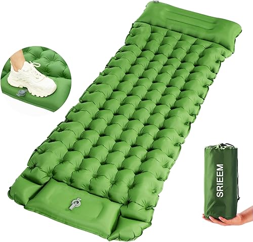 SRIEEM Colchoneta de dormir para camping, extra gruesa de 4 pulgadas, tapete de dormir con almohada incorporada, almohadilla de dormir ultraligera