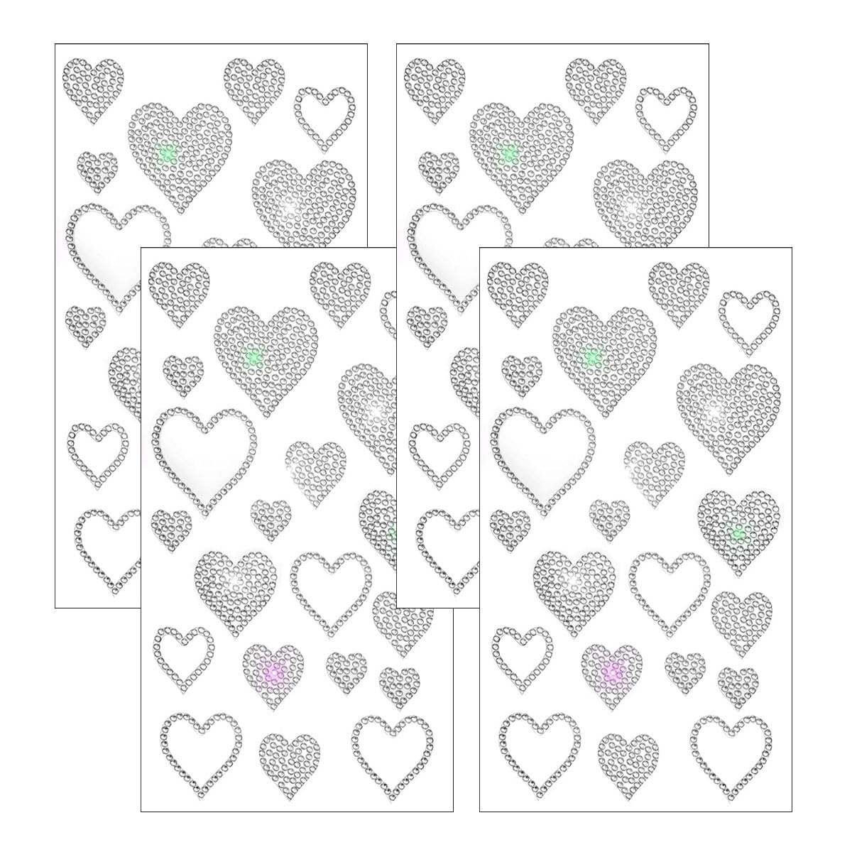 4 Sheets Crystal Rhinestone Heart Sticker Decals, Self Adhesive Glitter Bling Heart Sticker Window Clings, Car Body Decal Kit for Christmas Decal Holiday Decor Car Accessories